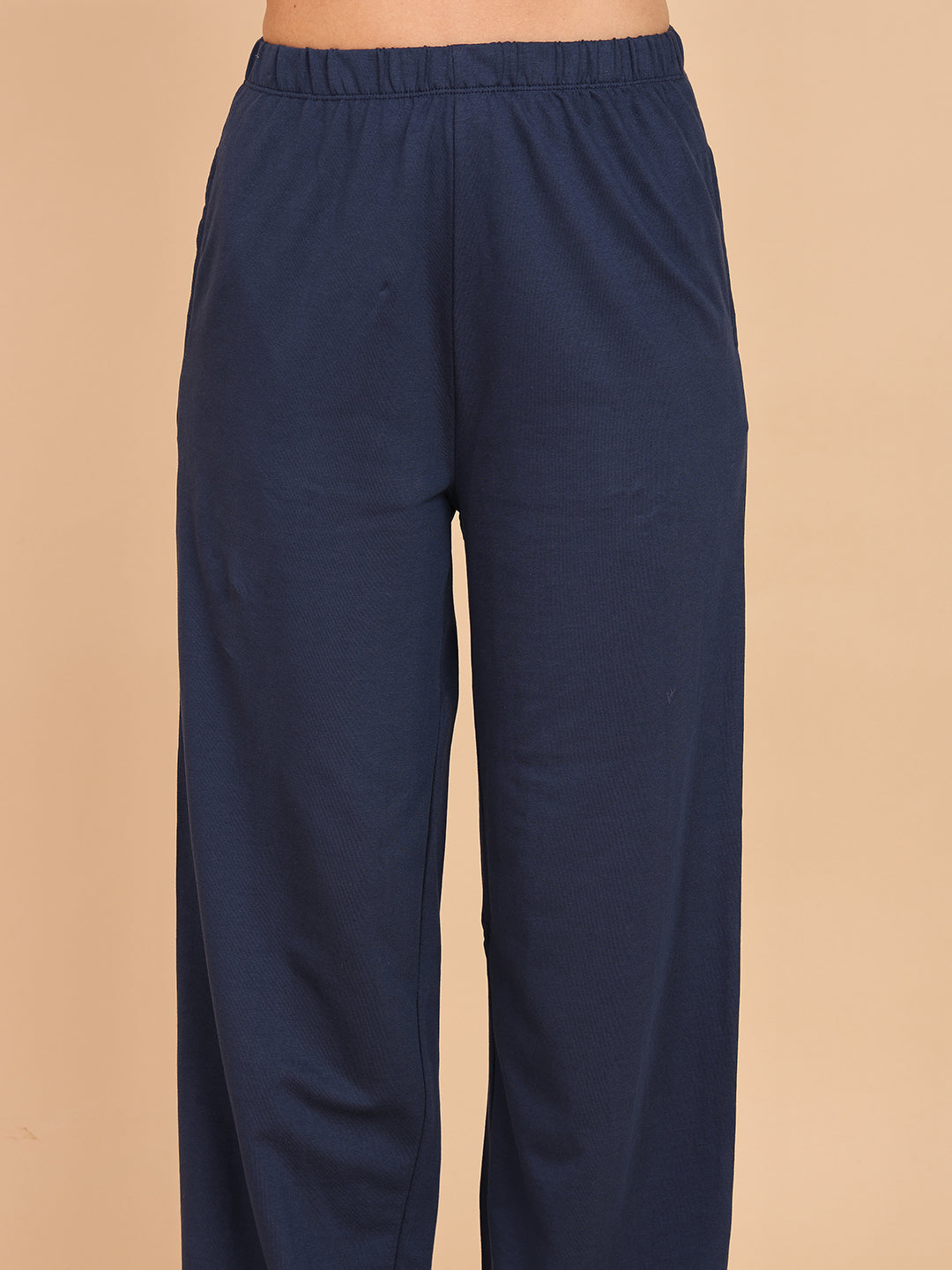 Women Navy Relaxed Straight Pant