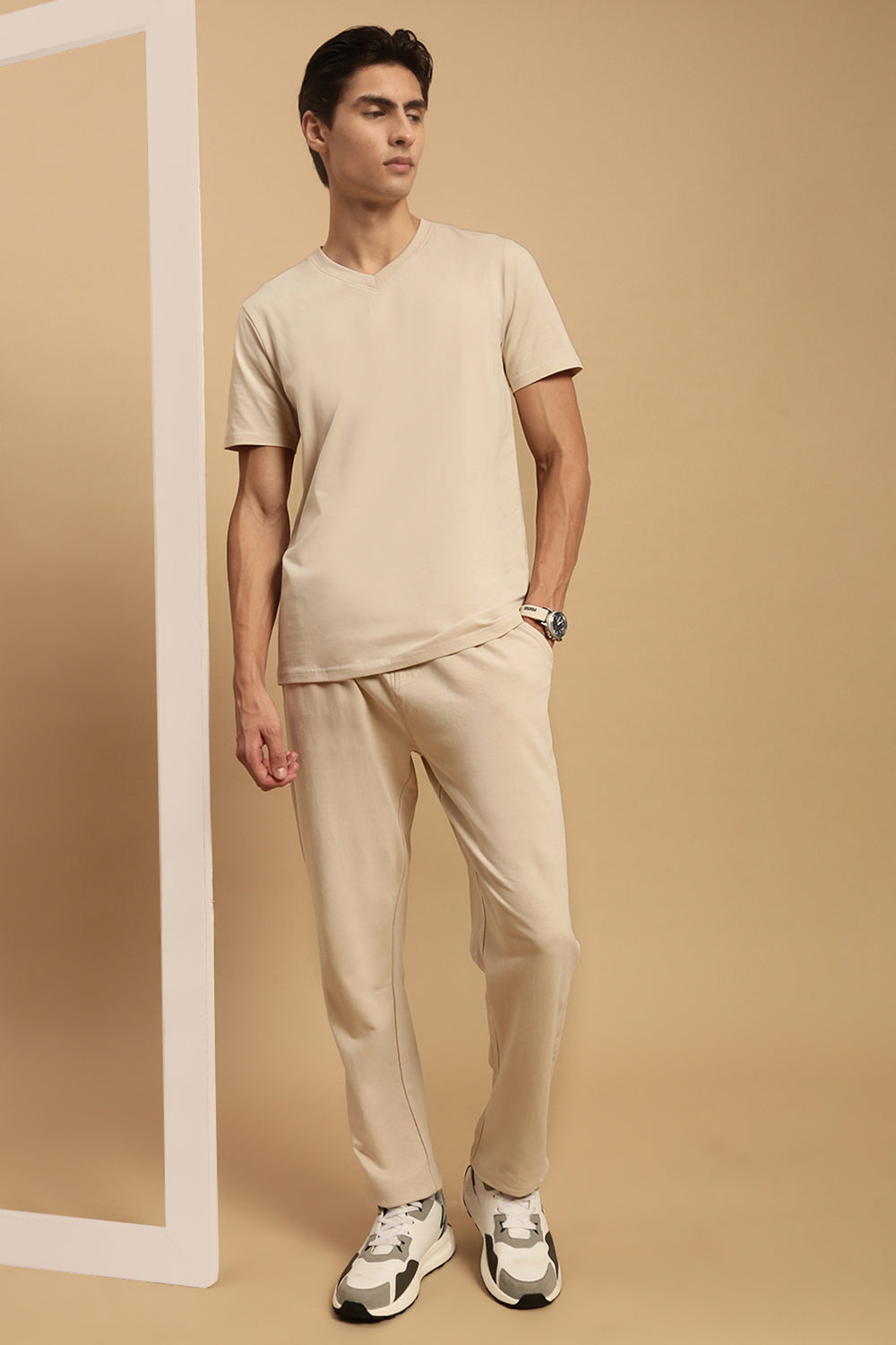 Men Beige French Terry Jogger