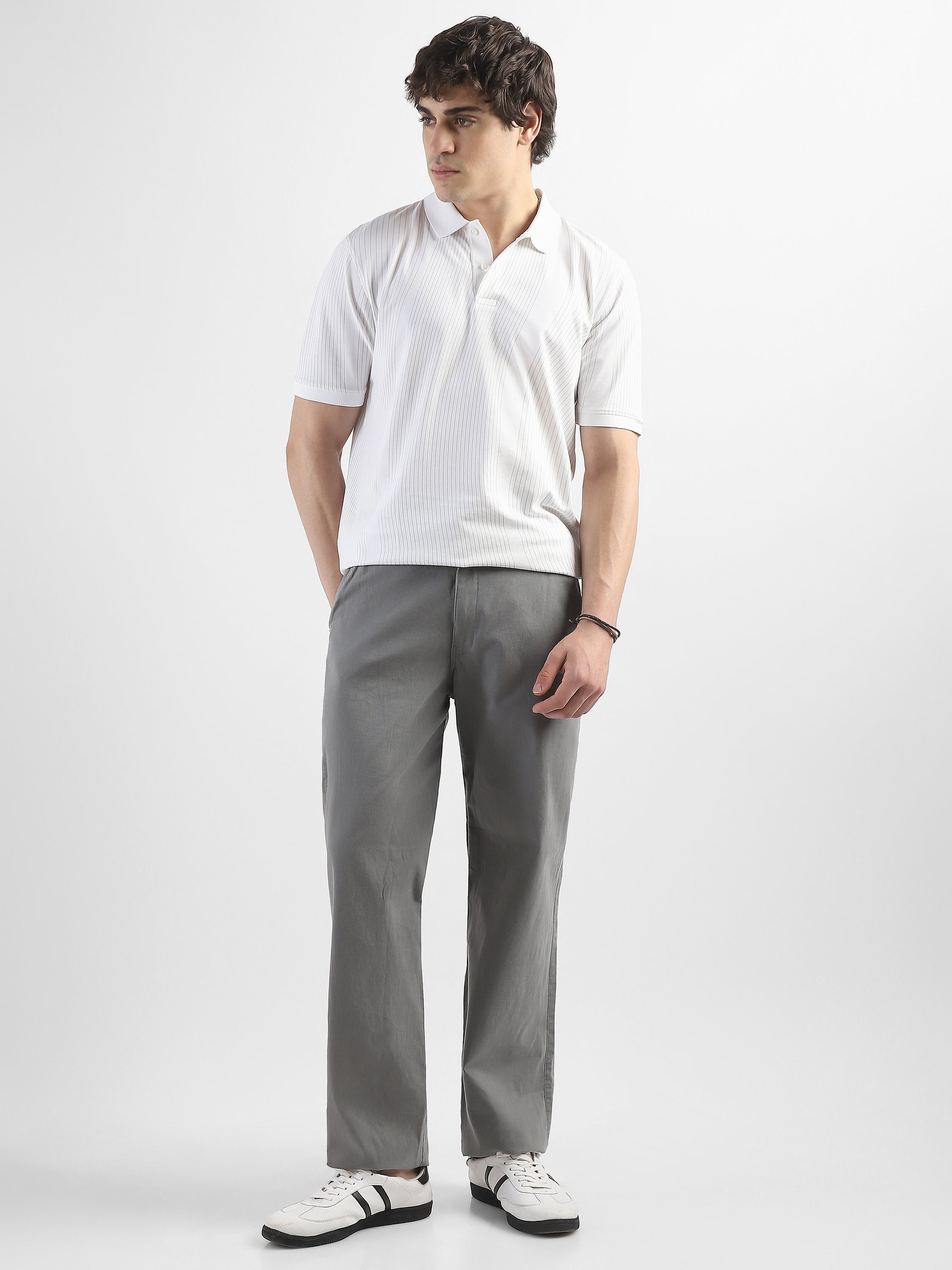 Men Grey Straight Fit Trousers