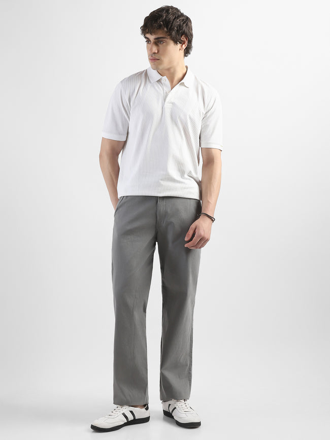 Men Grey Straight Fit Trousers