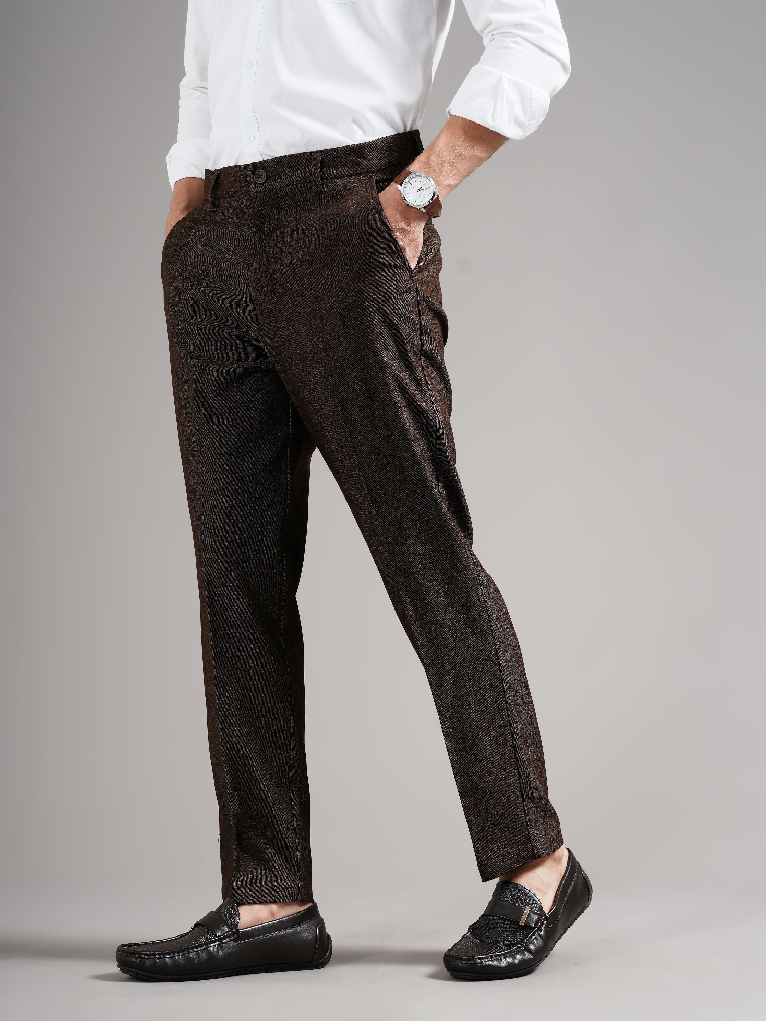 Men Brown Straight Fit Trousers