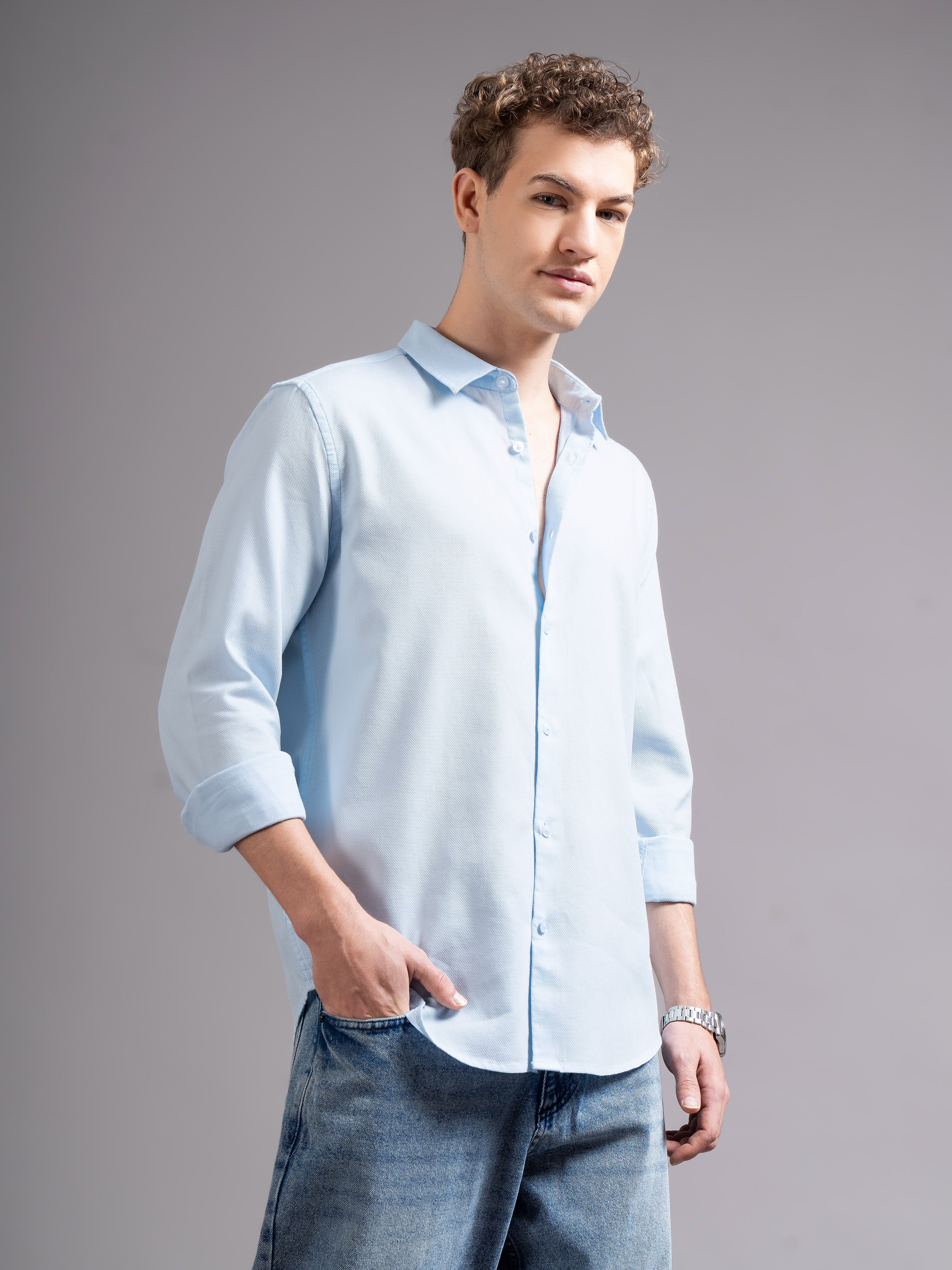 Men Blue Cotton Shirt