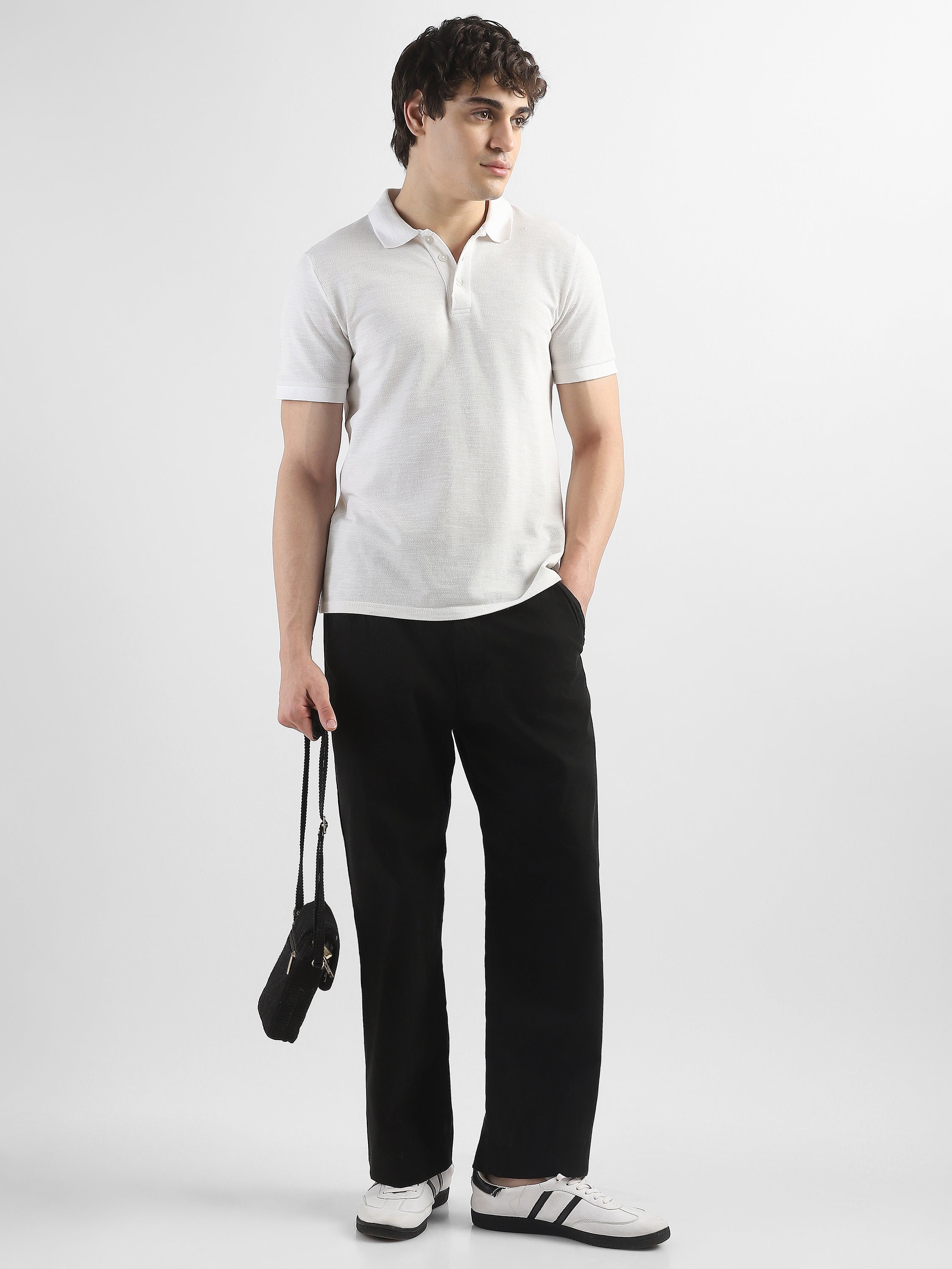 Men Black Straight Fit Trousers