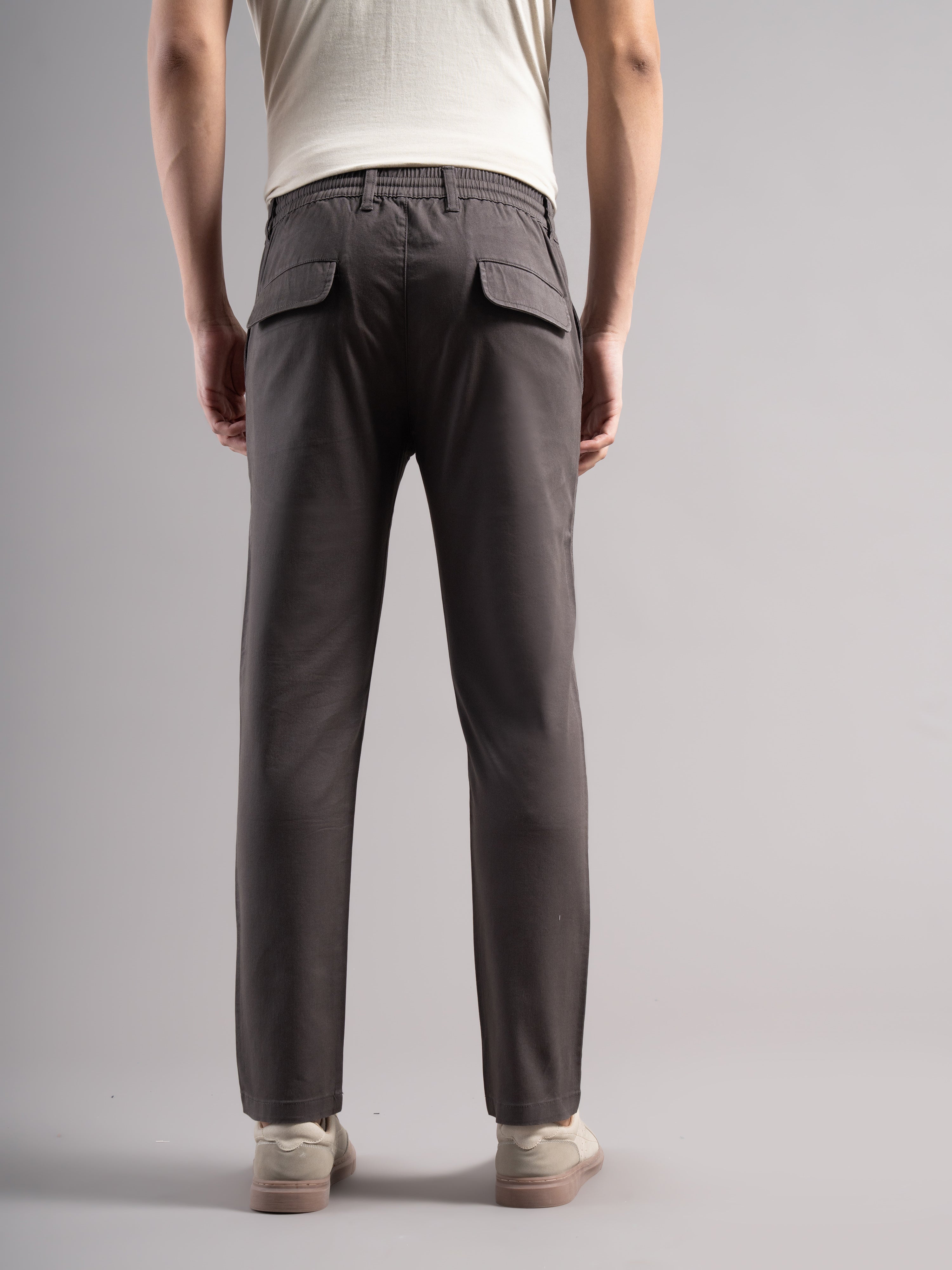 Men Grey Elastic Drawstring Trousers