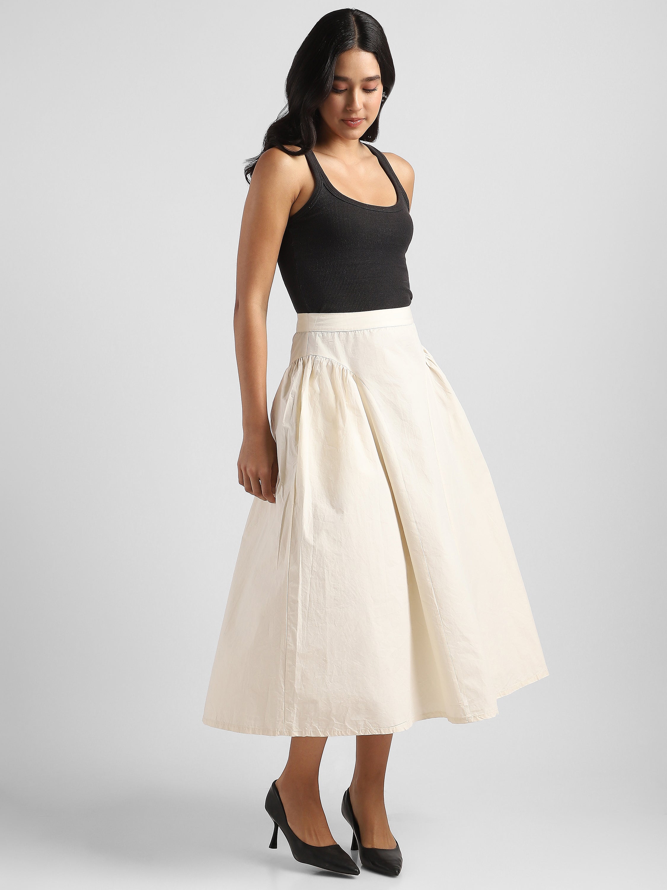Women White Flared Maxi Skirt