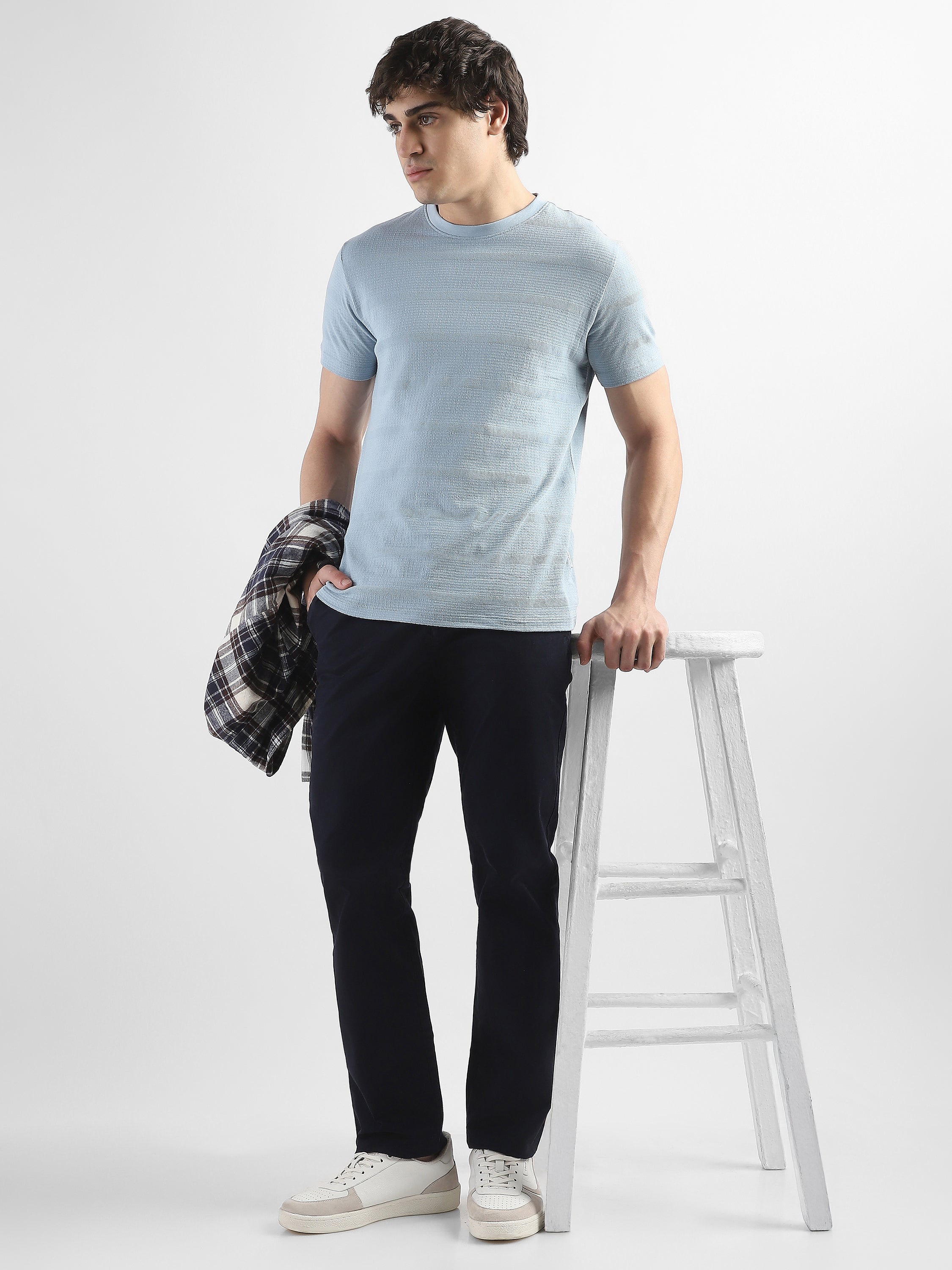 Men Navy Mid Rise Formal Trouser