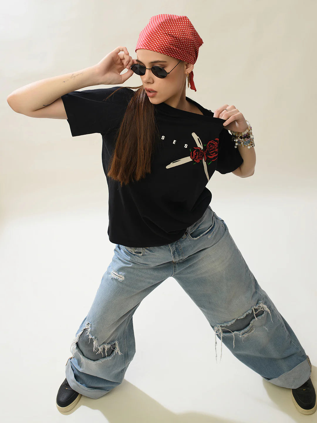 Women Black Cotton Relaxed T-Shirt