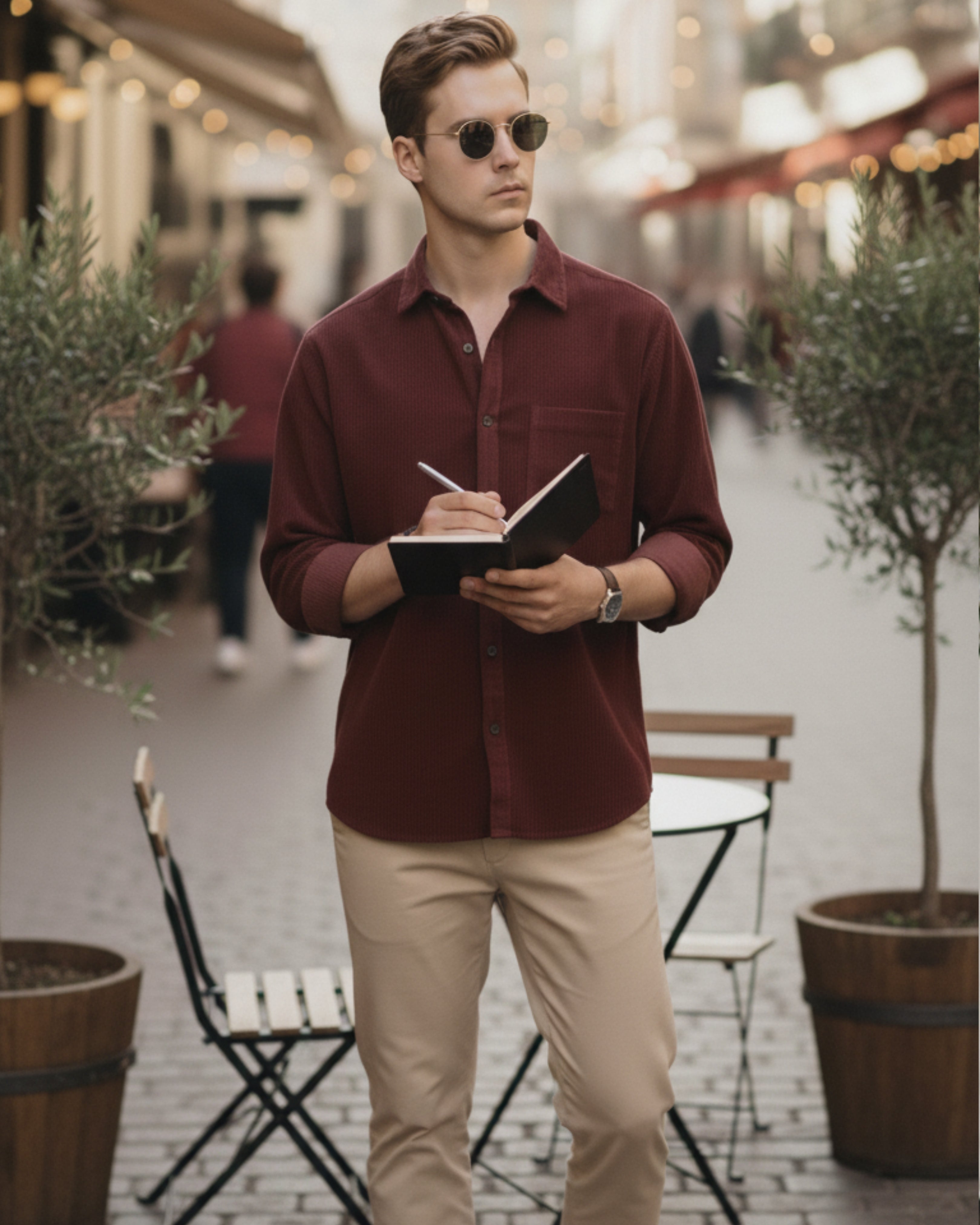 Men Maroon Corduroy Shirt
