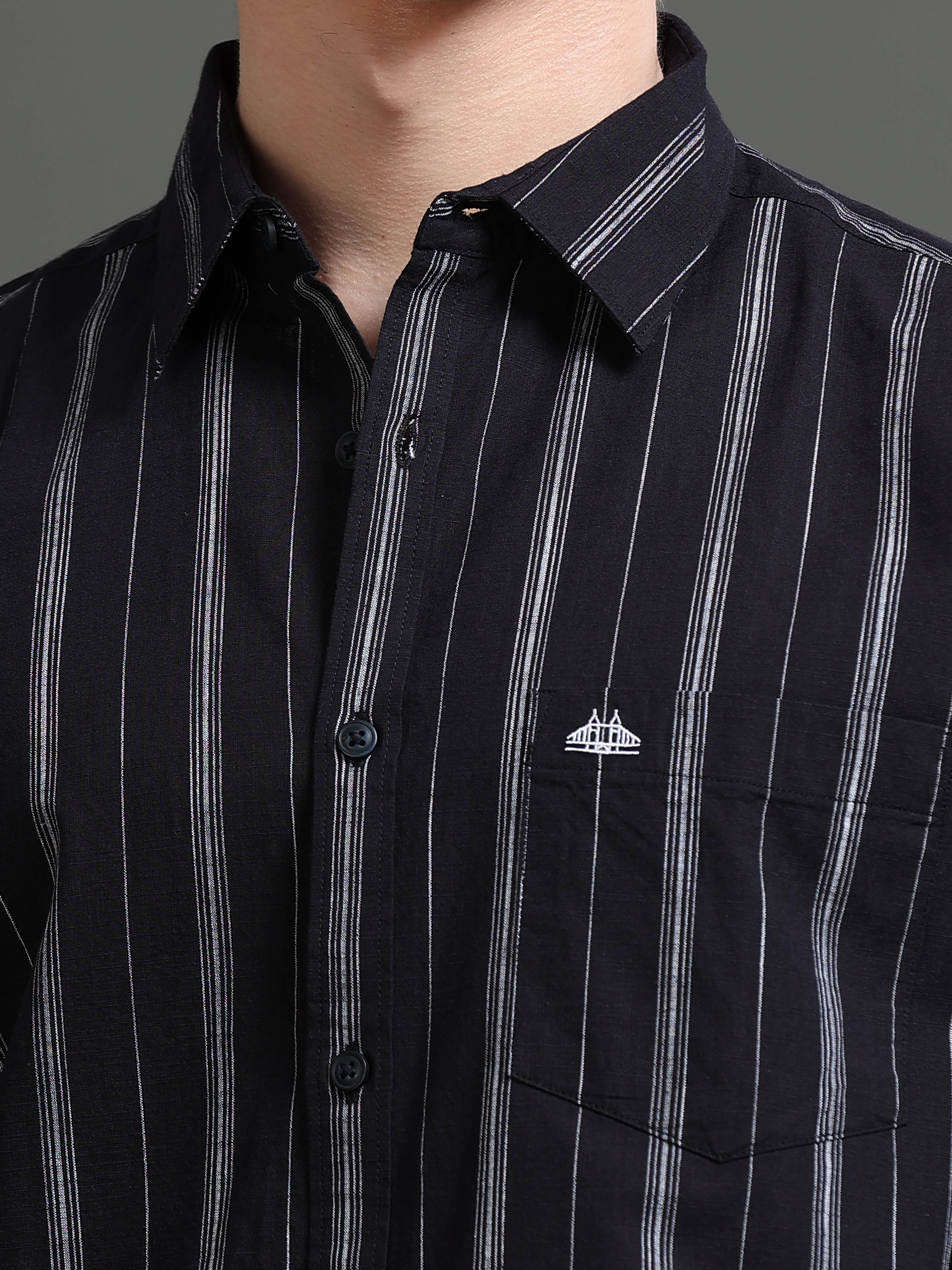 Men Black Striped Shirt