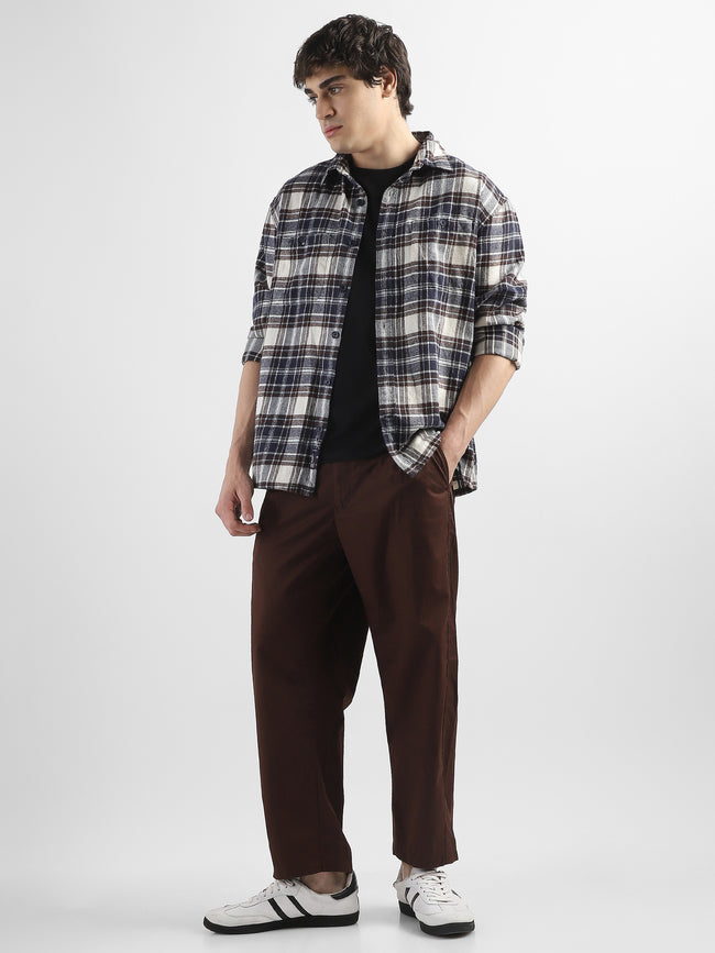 Men Brown Pleated Mid Rise Comfort Fit Trousers