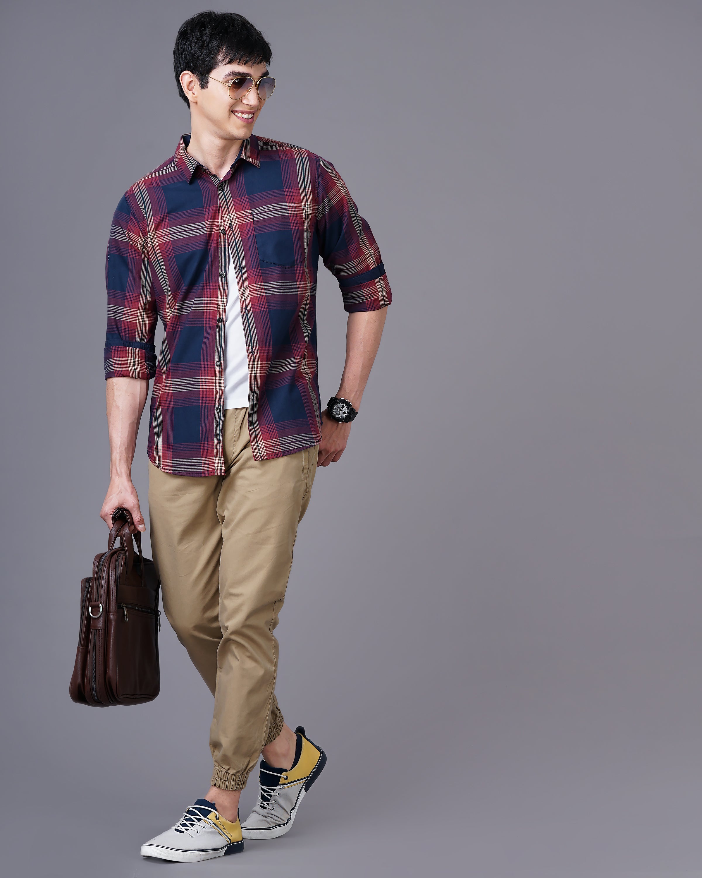 Men Red Cotton Slim Shirt