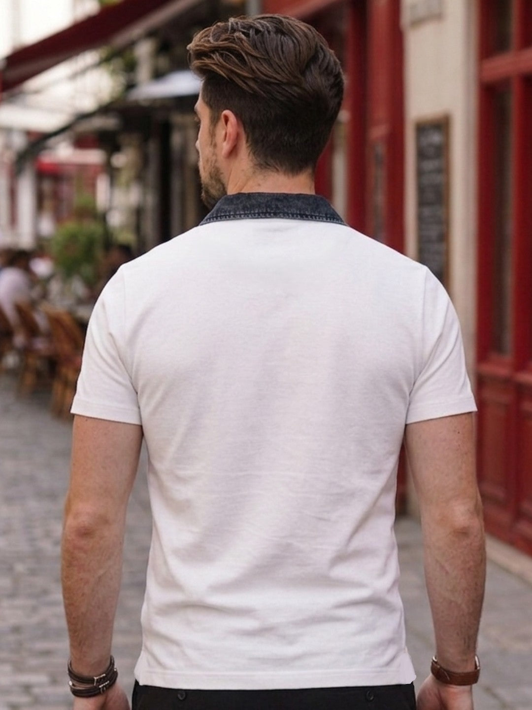 Men White Solid Polo T-Shirt