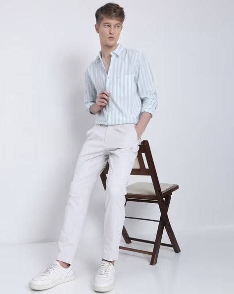 Men Blue Striped Shirt
