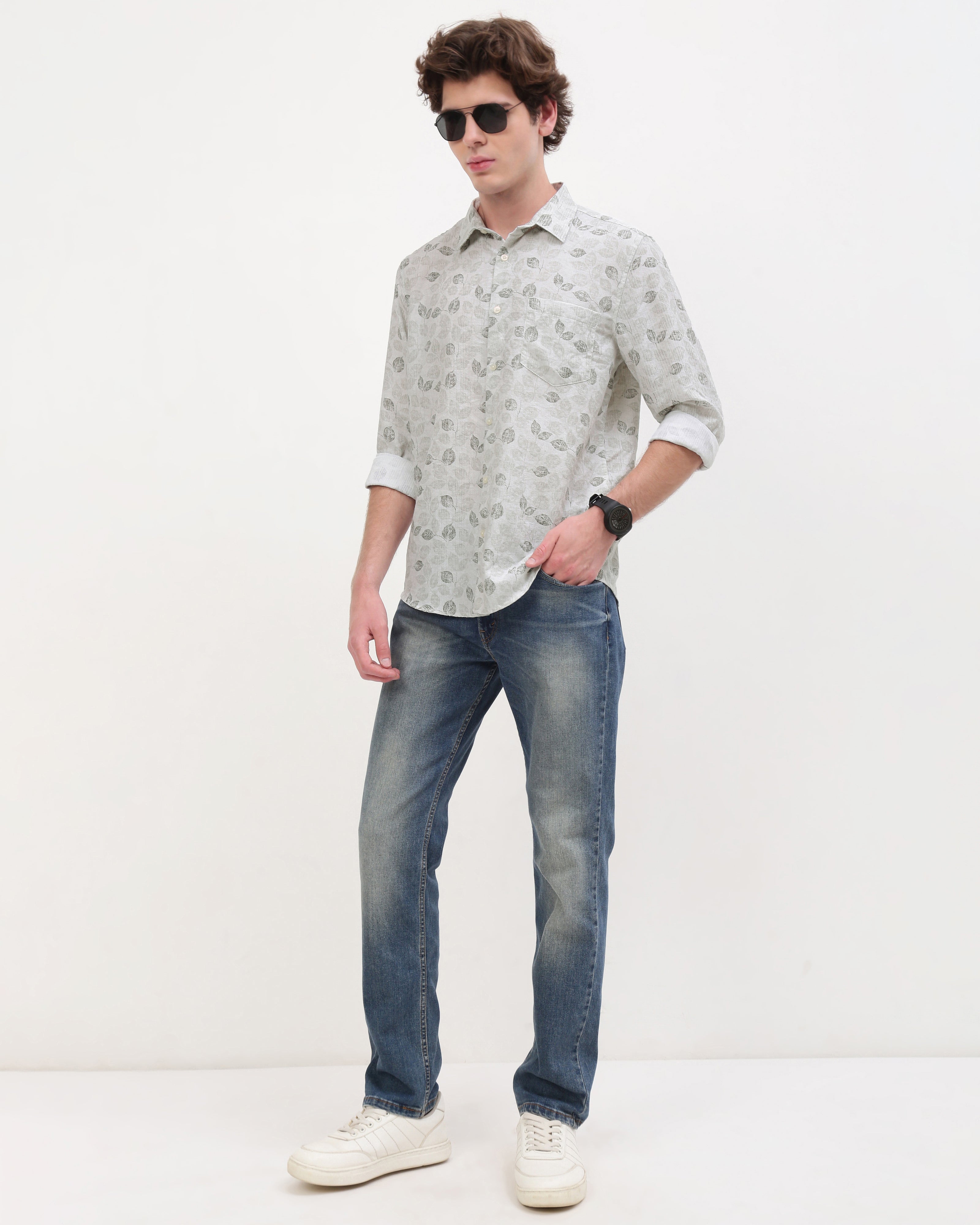 Men Beige Slim Fit Shirt
