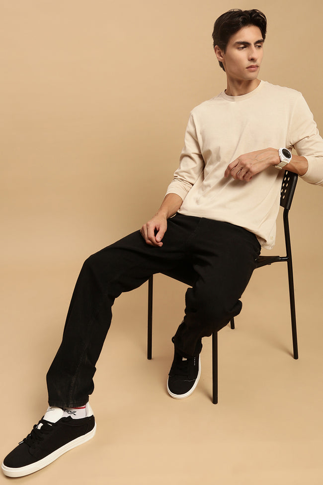 Men Beige Full Sleeve T-Shirt