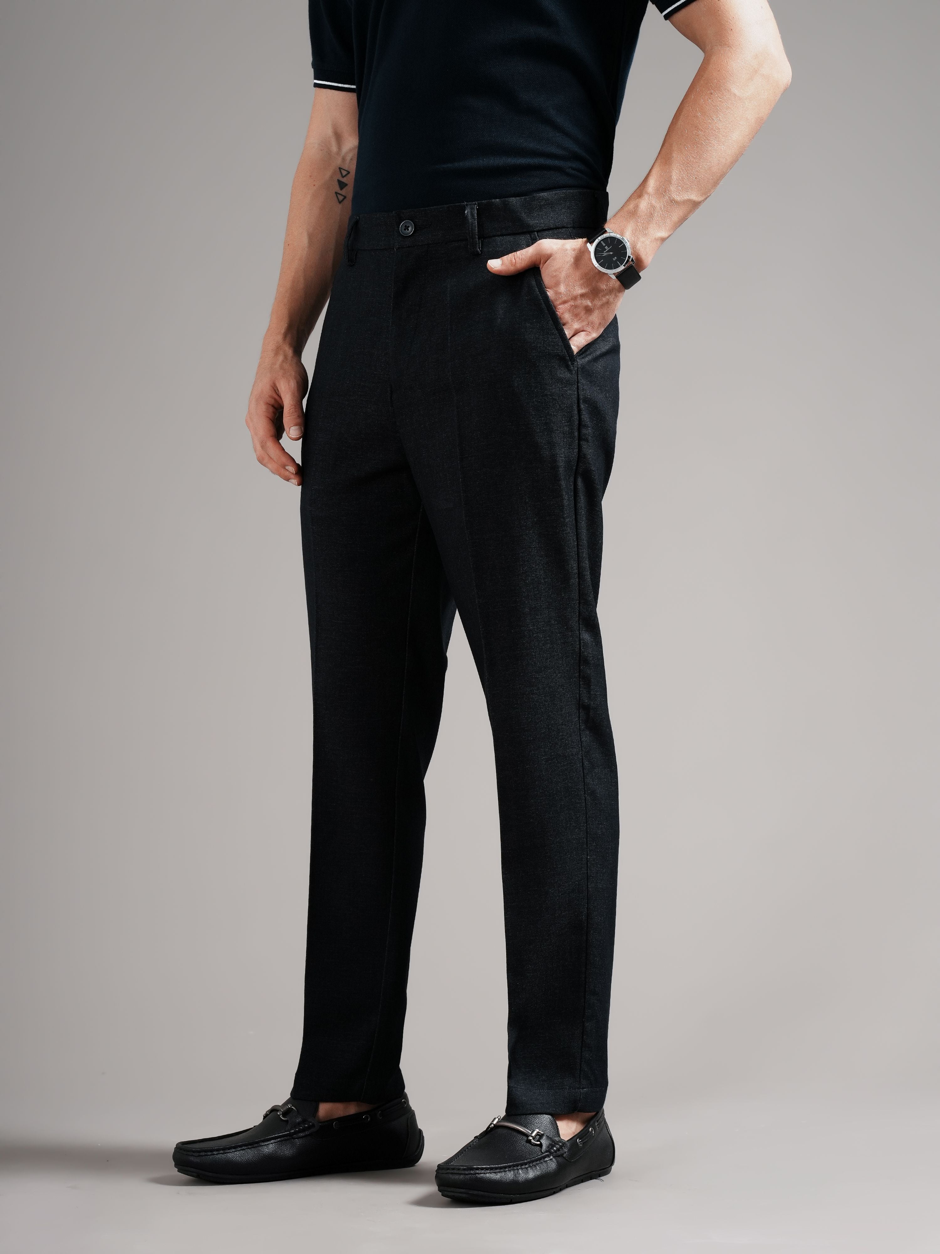Men Navy Straight Fit Trousers