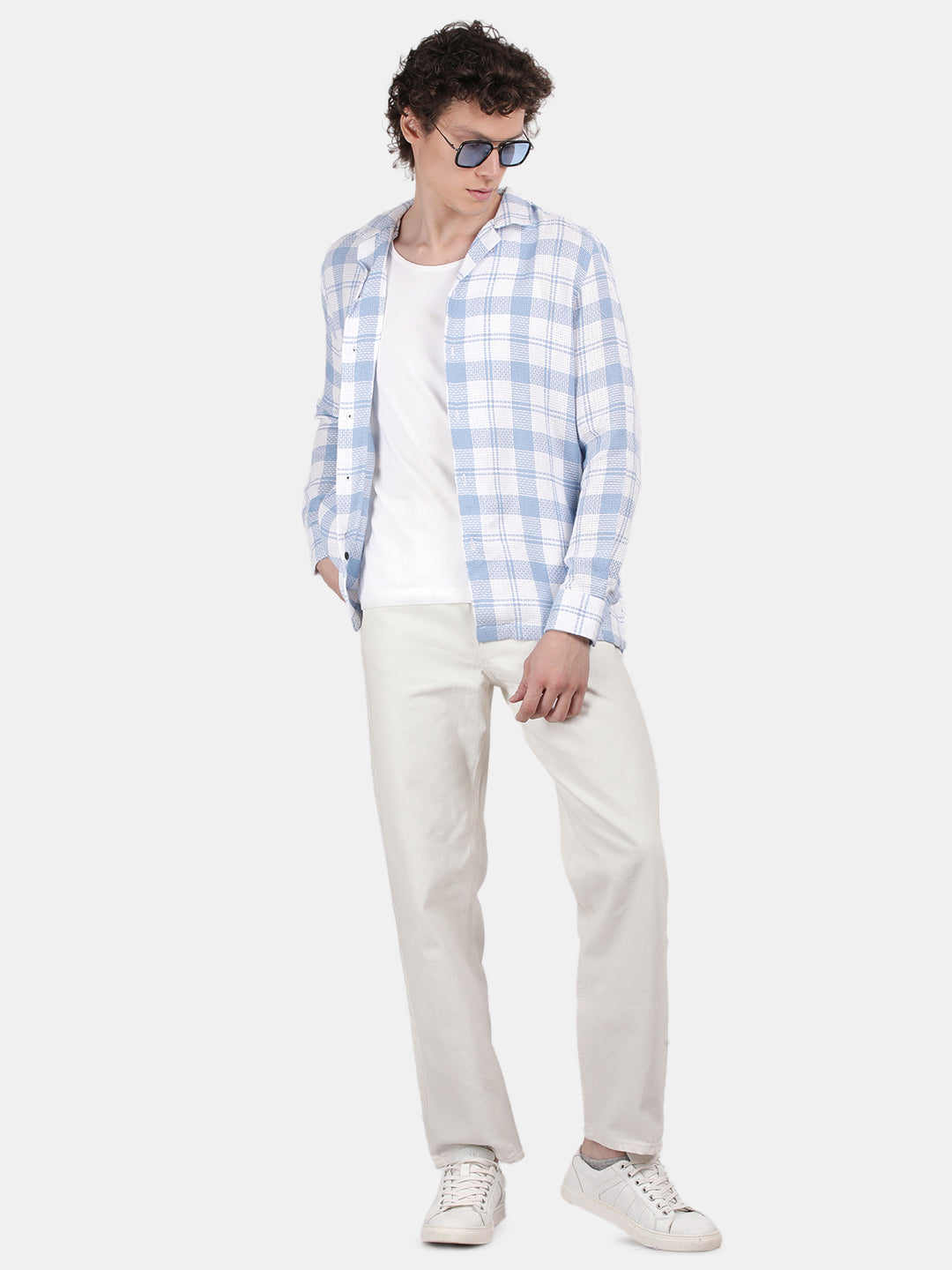 Men Sky blue Slim Fit Lapel Collar Full Sleeve Casual Shirt