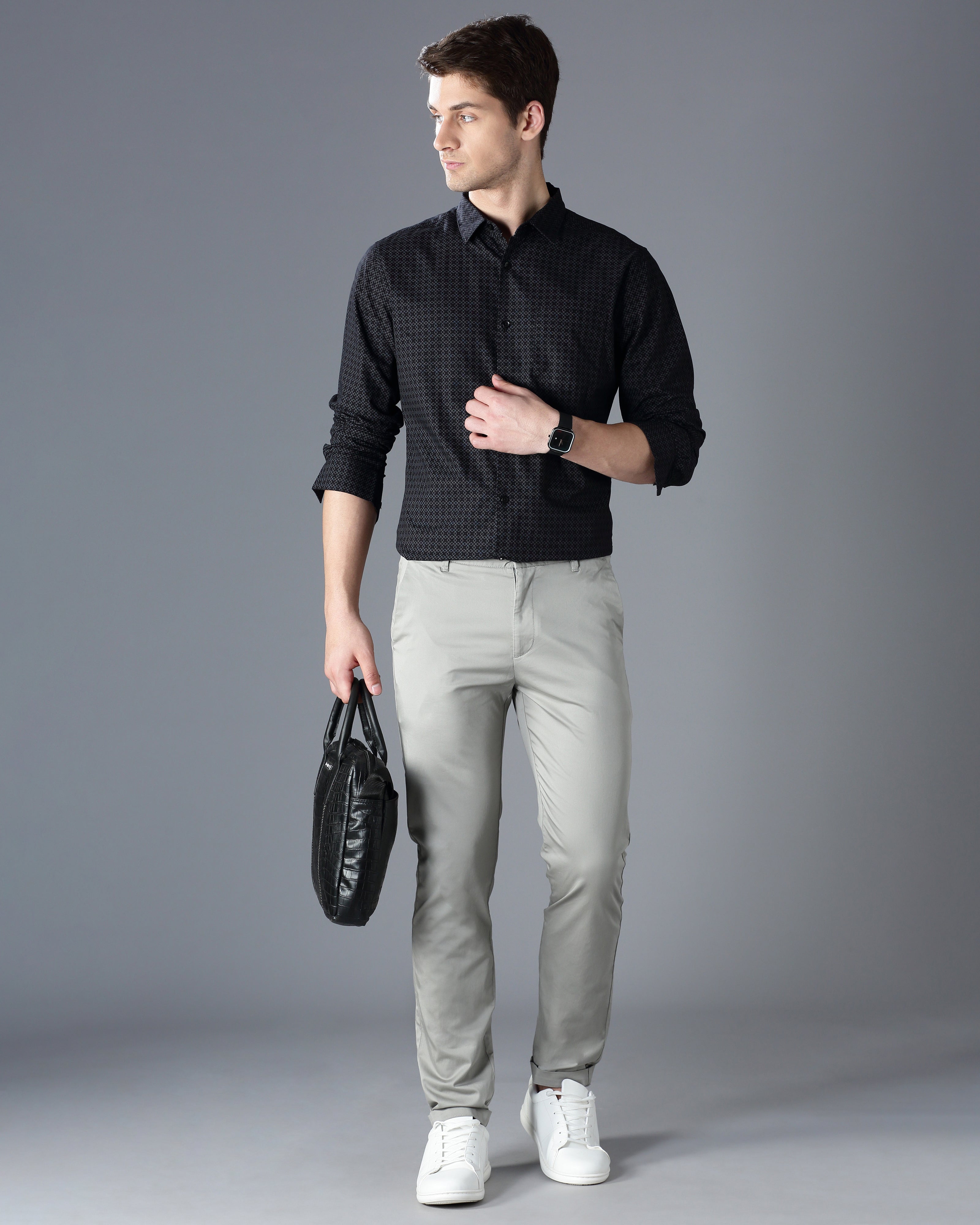 Men Black Cotton Slim Shirt