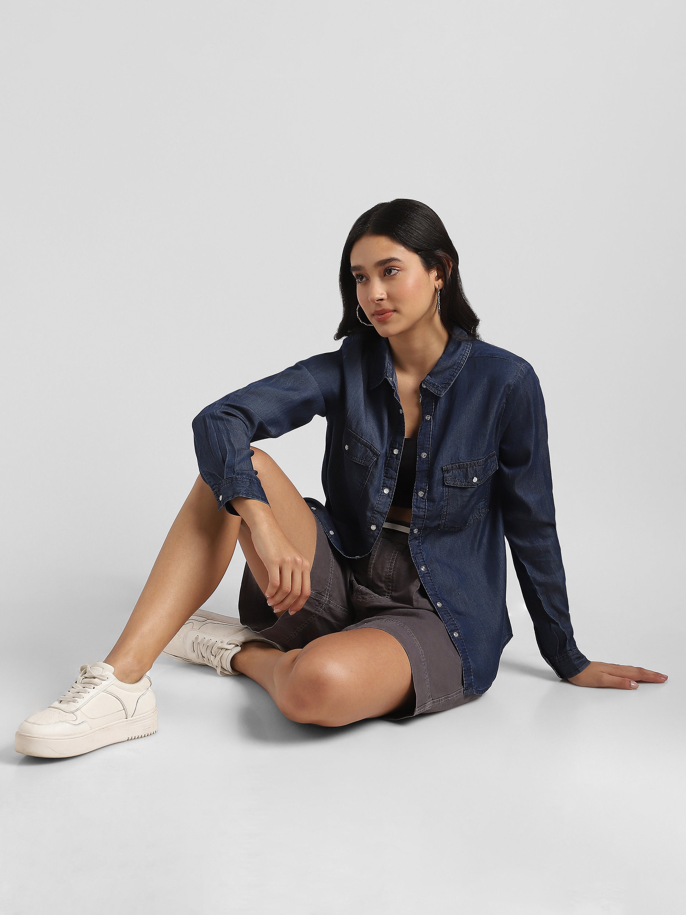 Women Denim Button Down Shirt