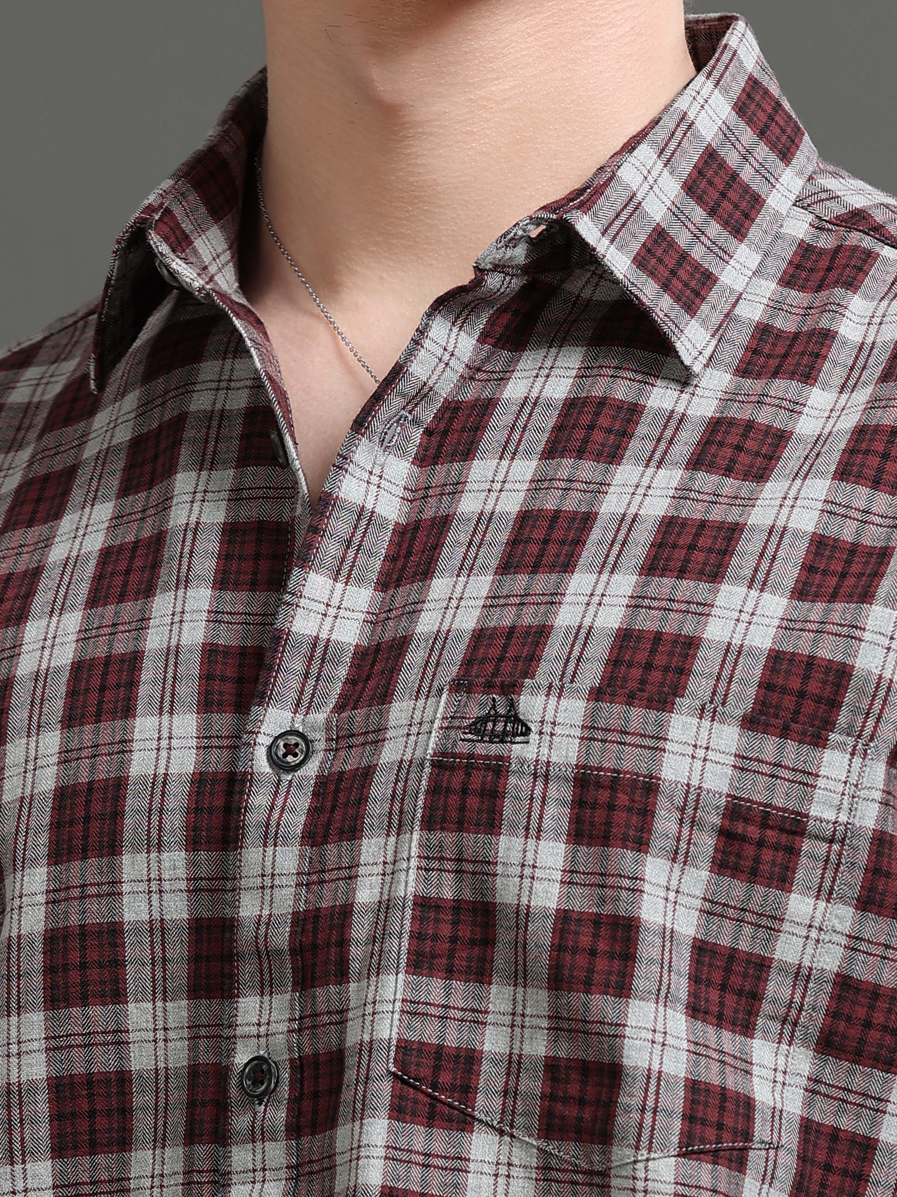 Men Brown Checked Shirt