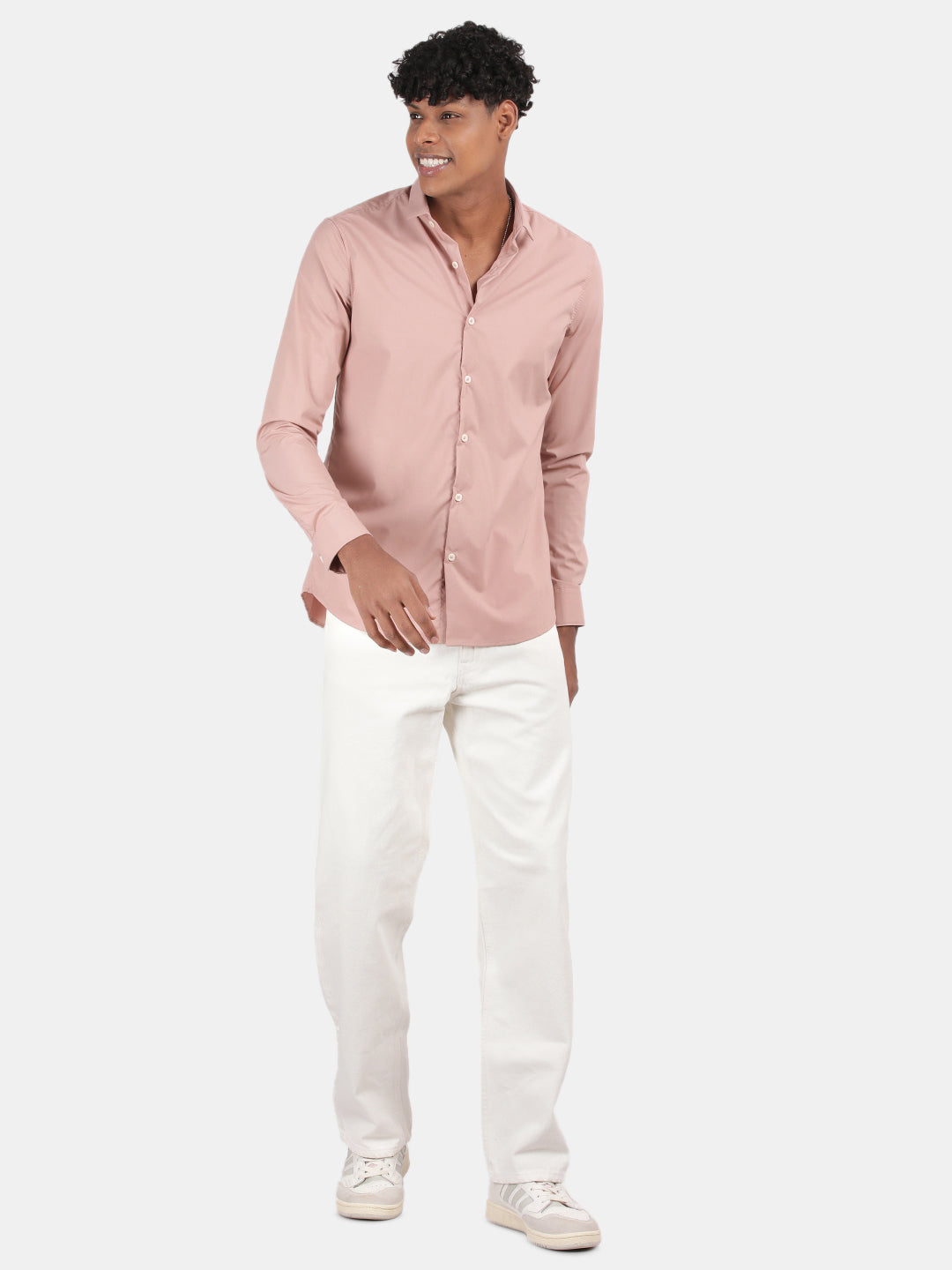 Men Pink Slim Fit Spread Collar Full Sleeve Casual Shirt
