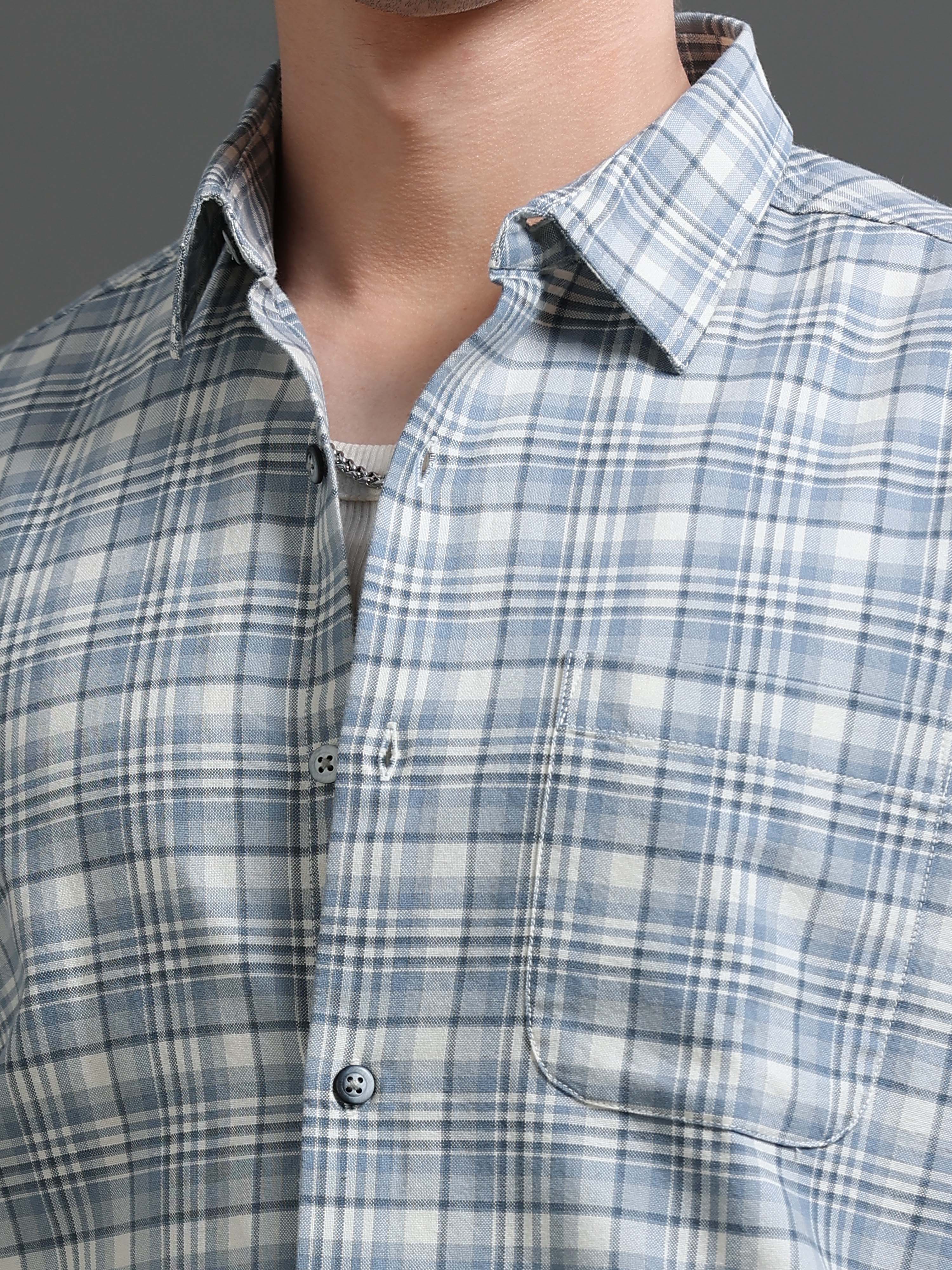Men Blue Check Shirt
