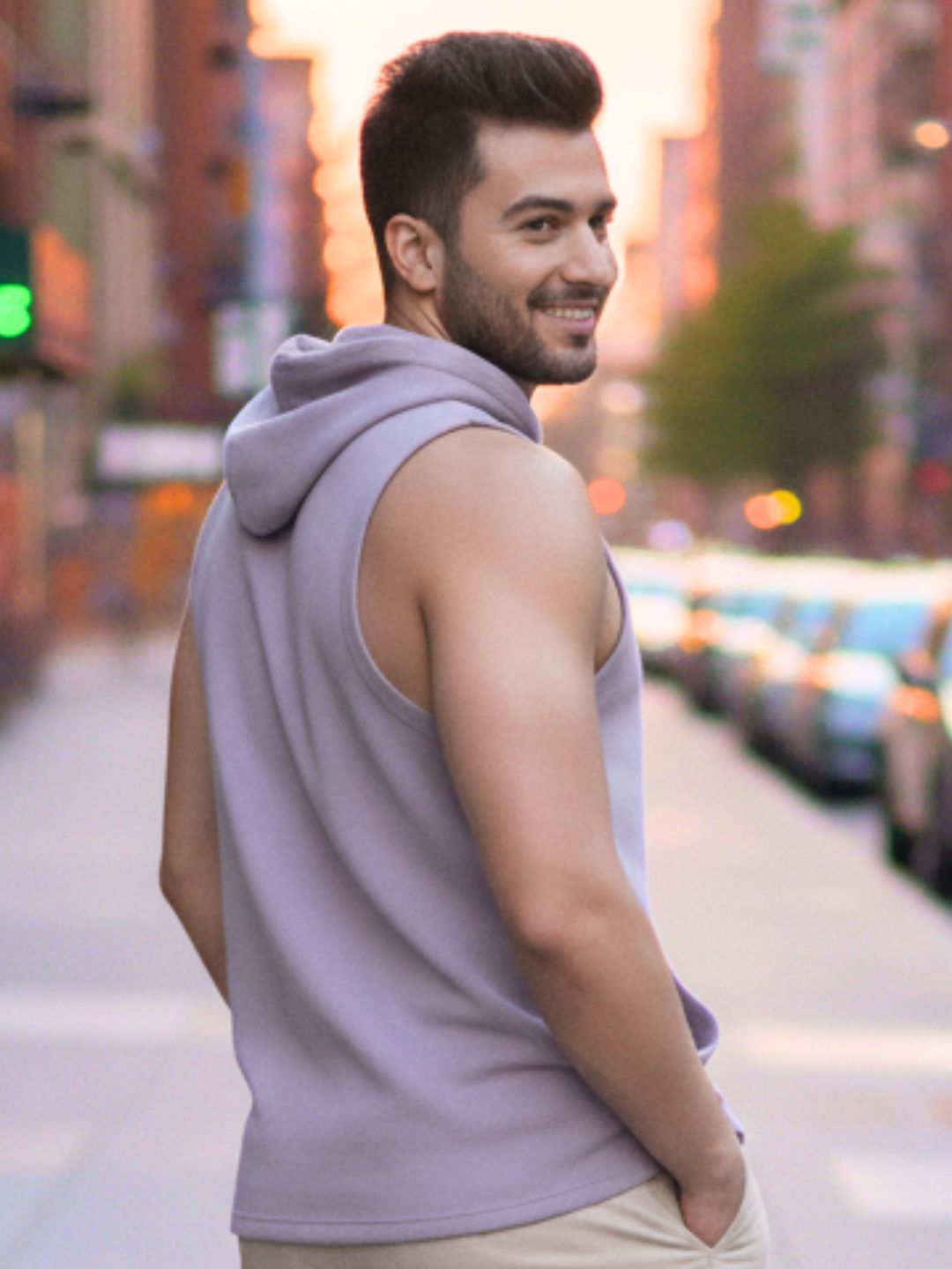 Men Purple Hooded T-Shirt