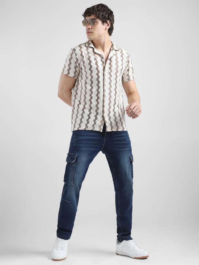 Men Lace See through Brown Casual Shirt