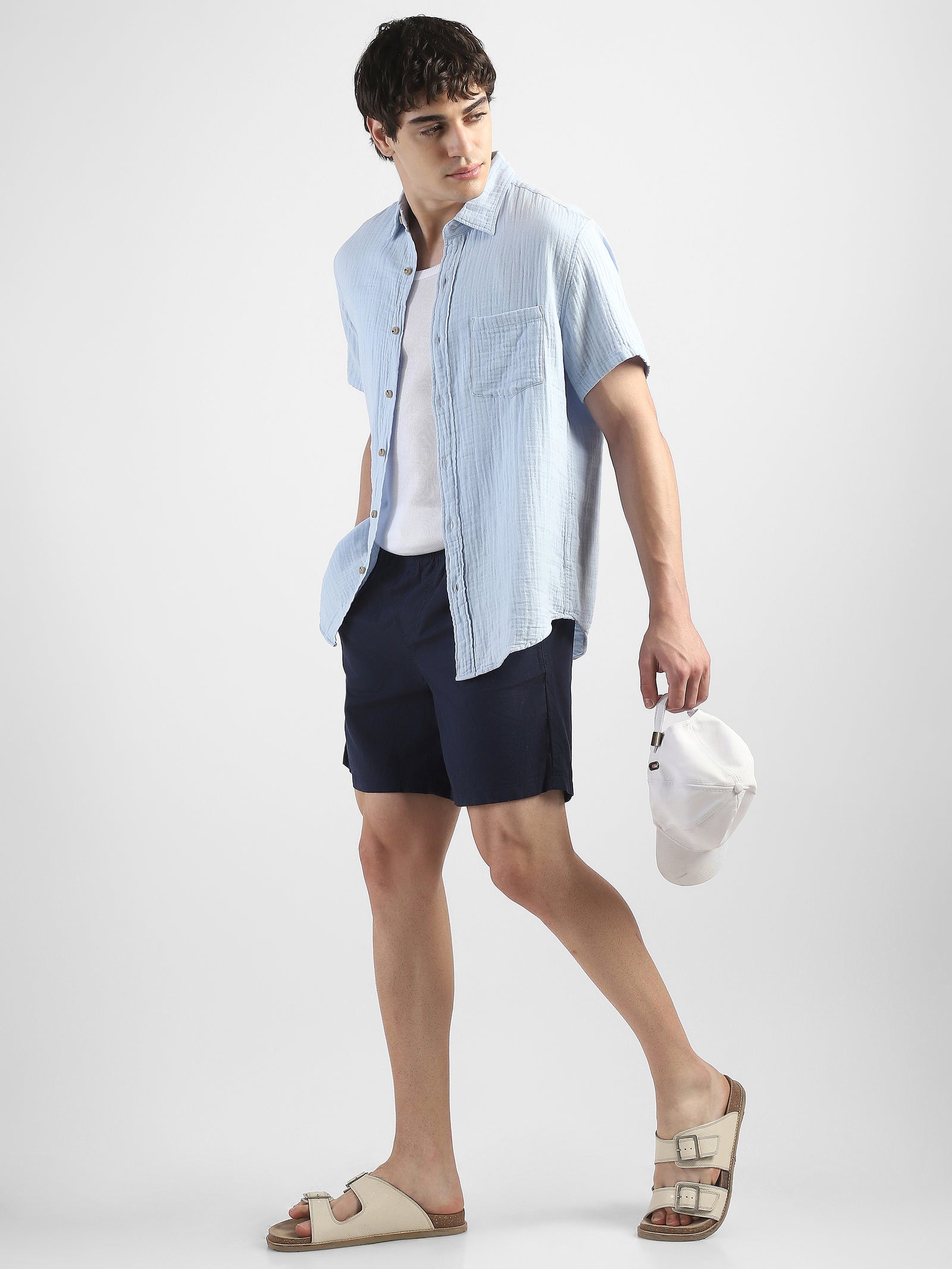 Men Navy Cotton Blend Shorts