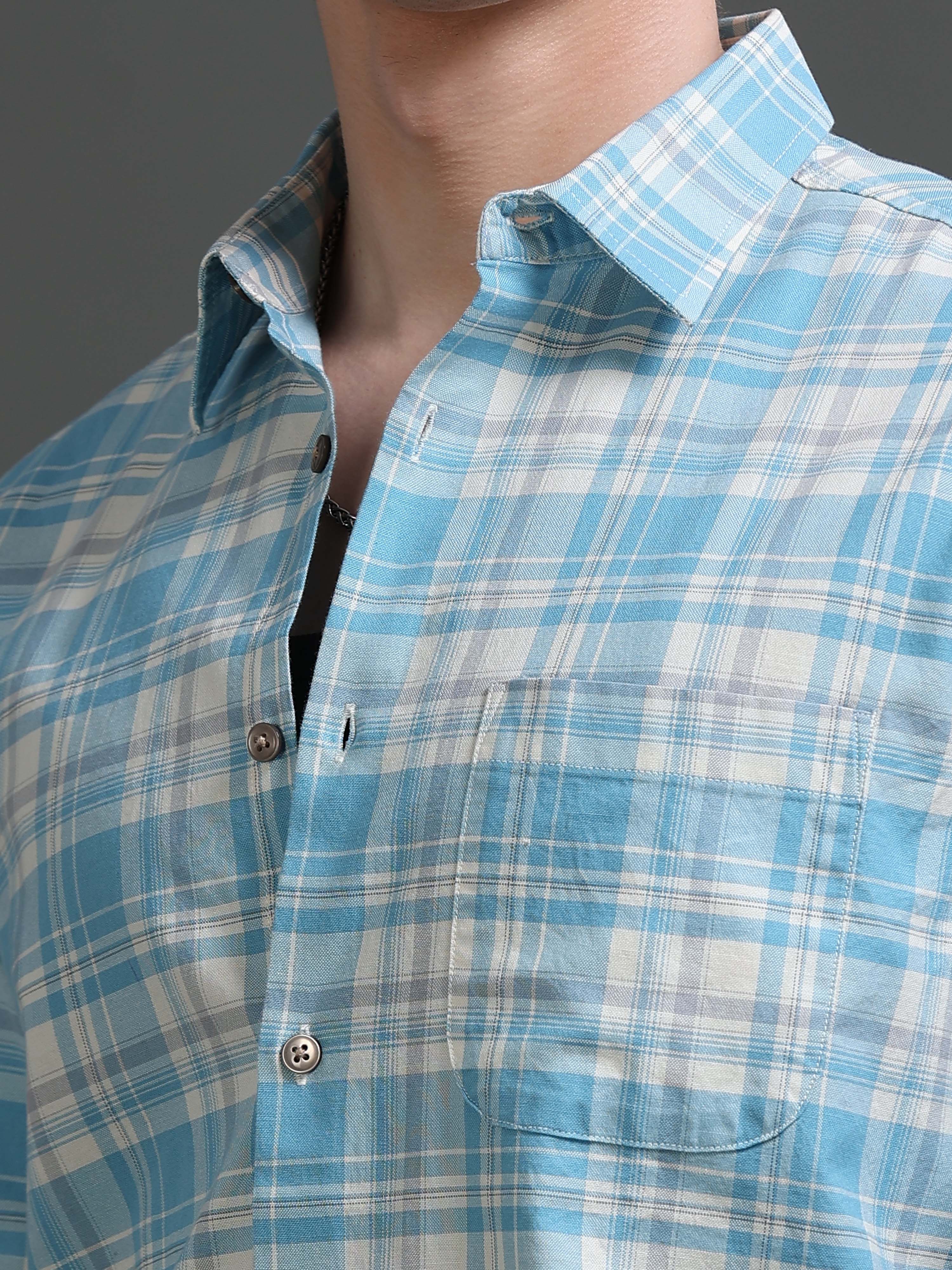 Men Blue Check Shirt