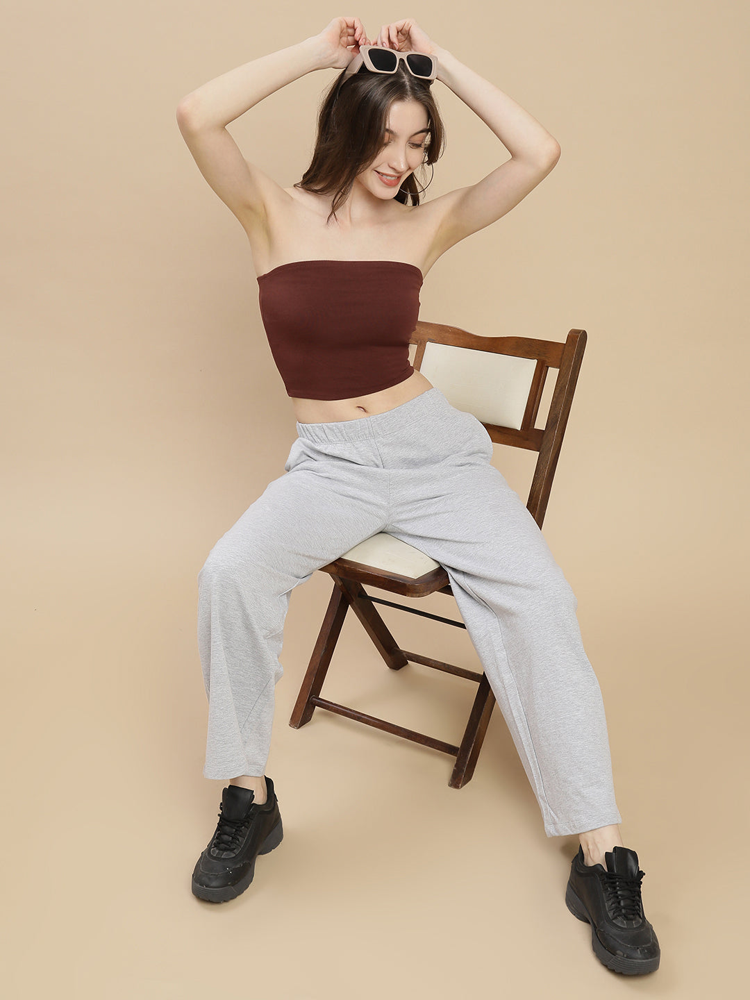 Women Brown Ruched Tube Top