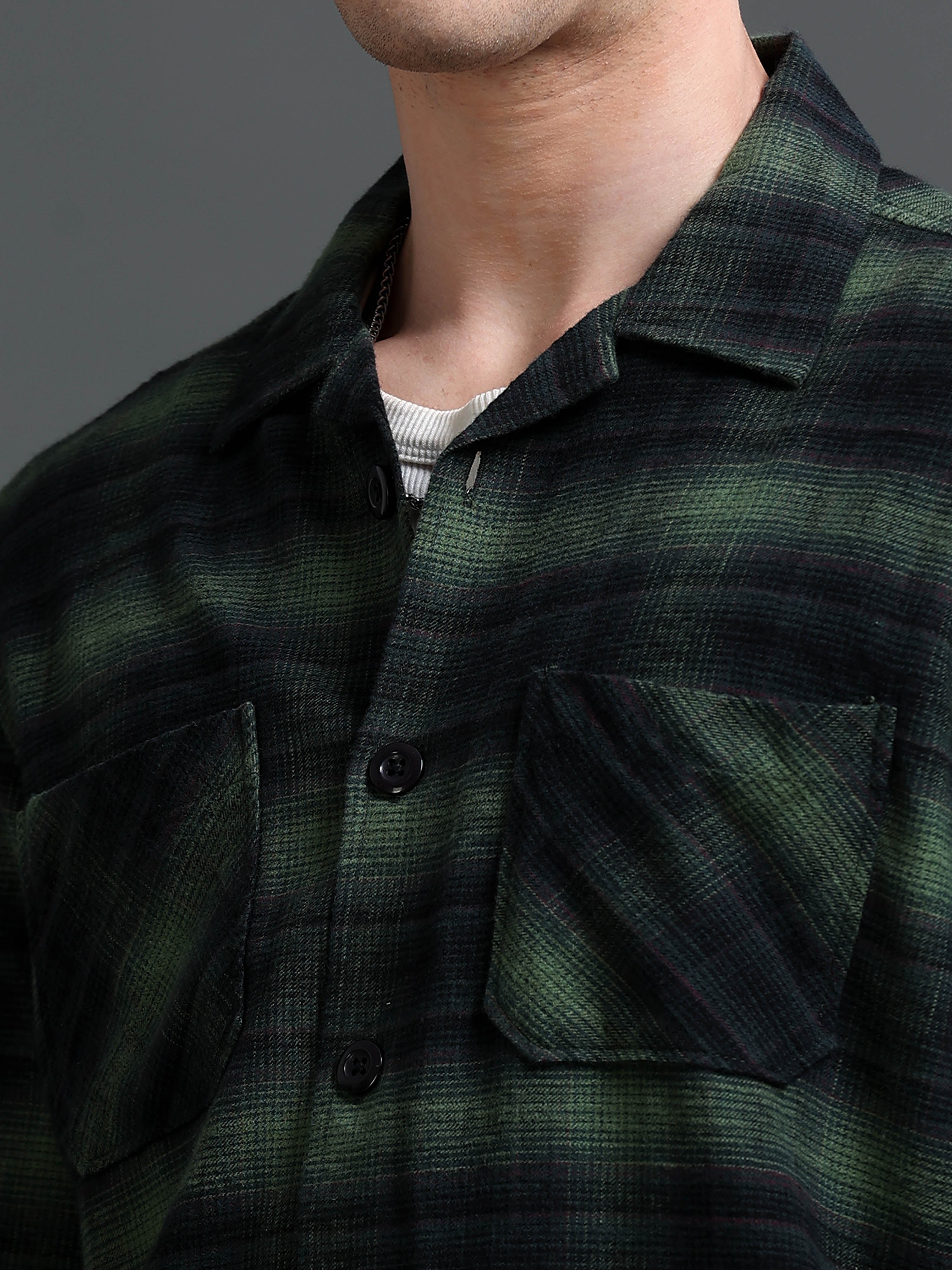 Men Green Flannel Checked Shirt