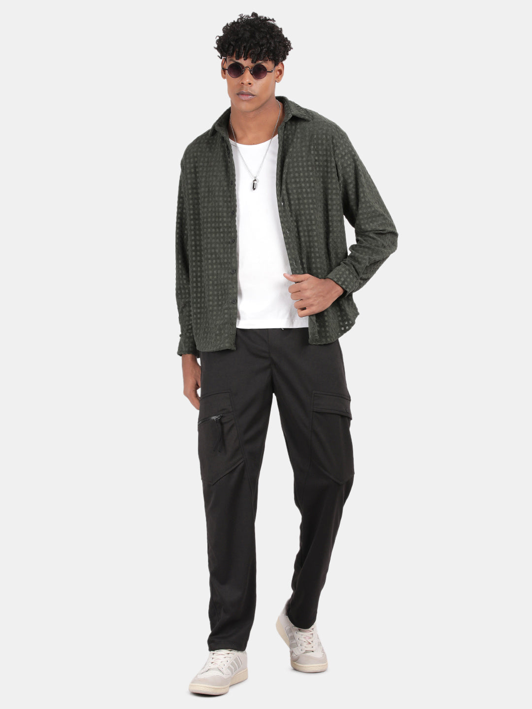 Men Green Slim Fit Spread Collar Full Sleeve Casual Shirt