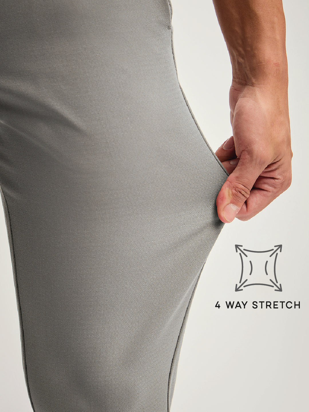 Men Grey Solid 4 Way Stretch Formal Trouser