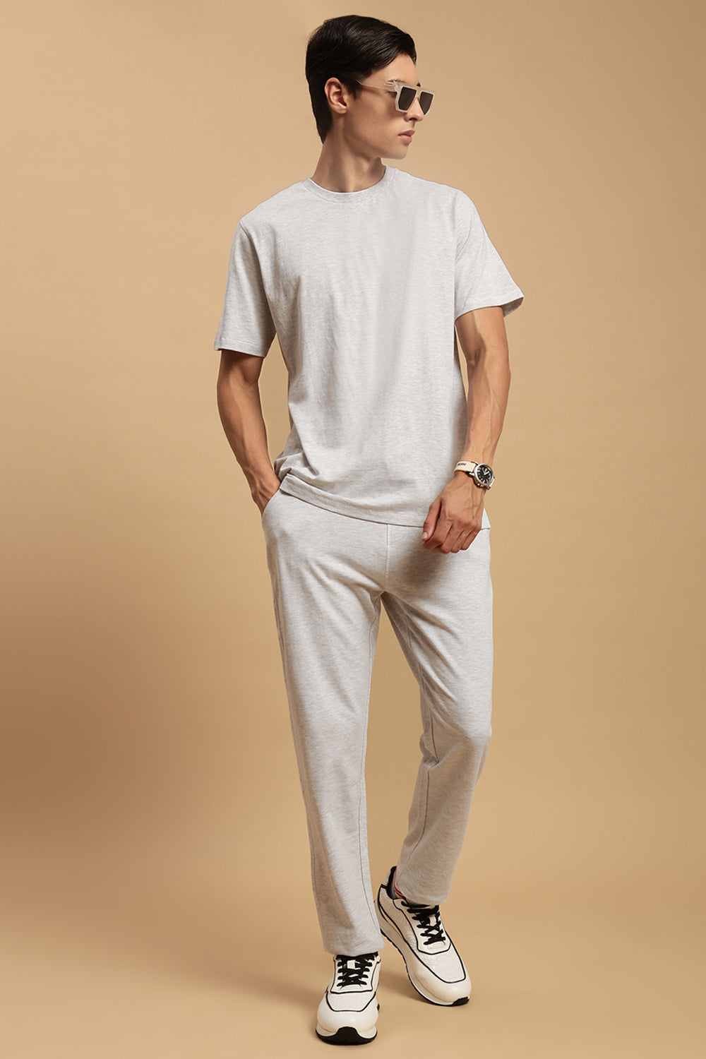 Men White French Terry Jogger