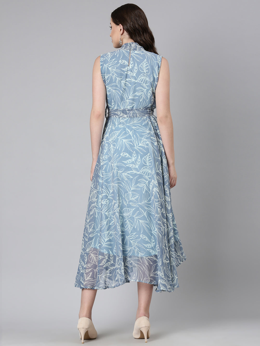 Women Grey Floral Chiffon Maxi Dress