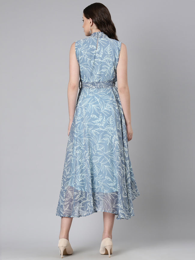 Women Grey Floral Chiffon Maxi Dress