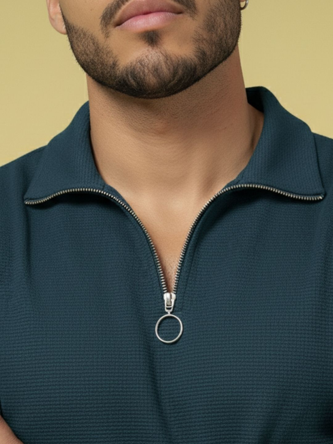 Men Teal High Neck Polyester T-Shirt