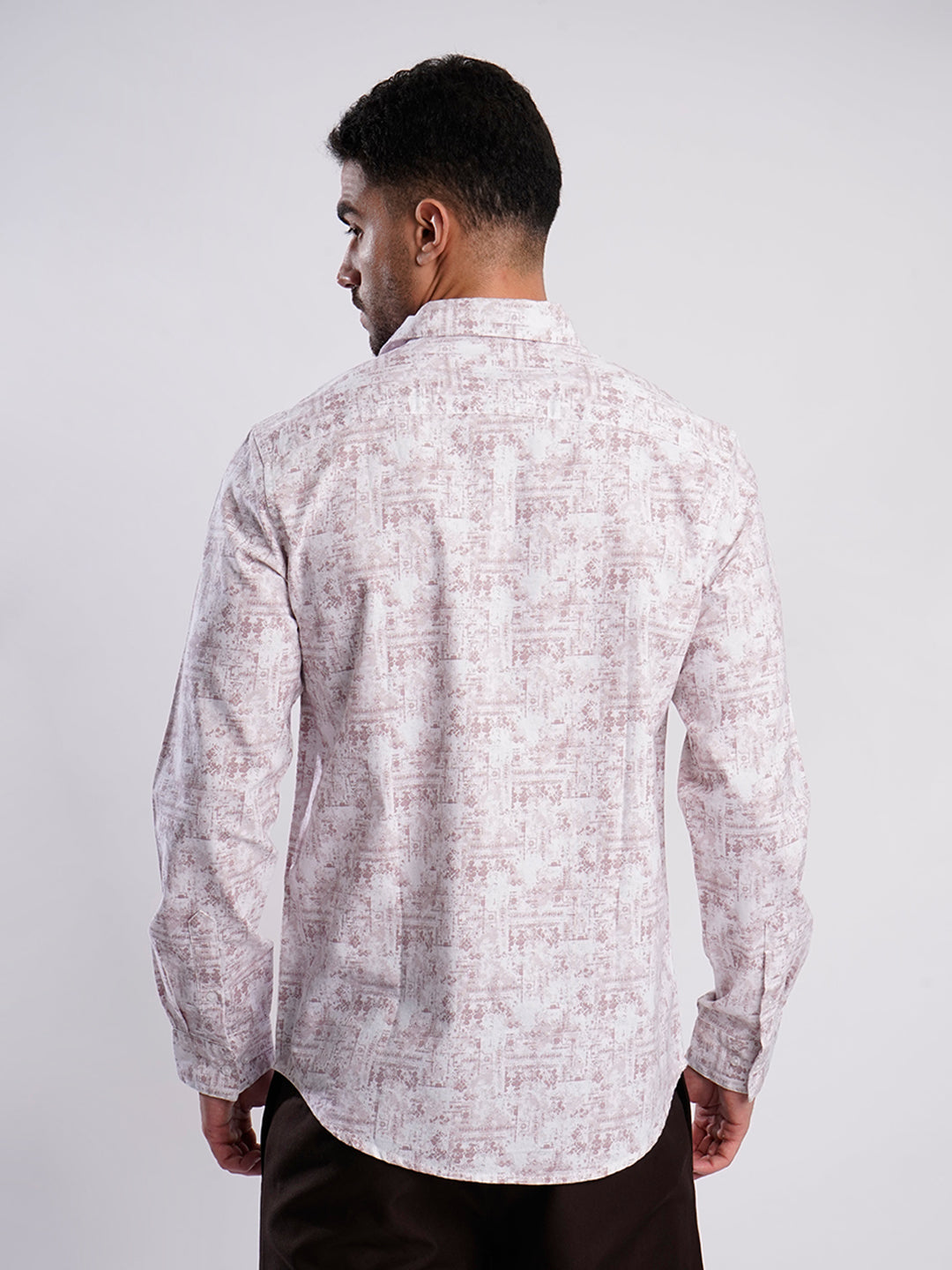 Men Peach and White Abstract printed Shirt