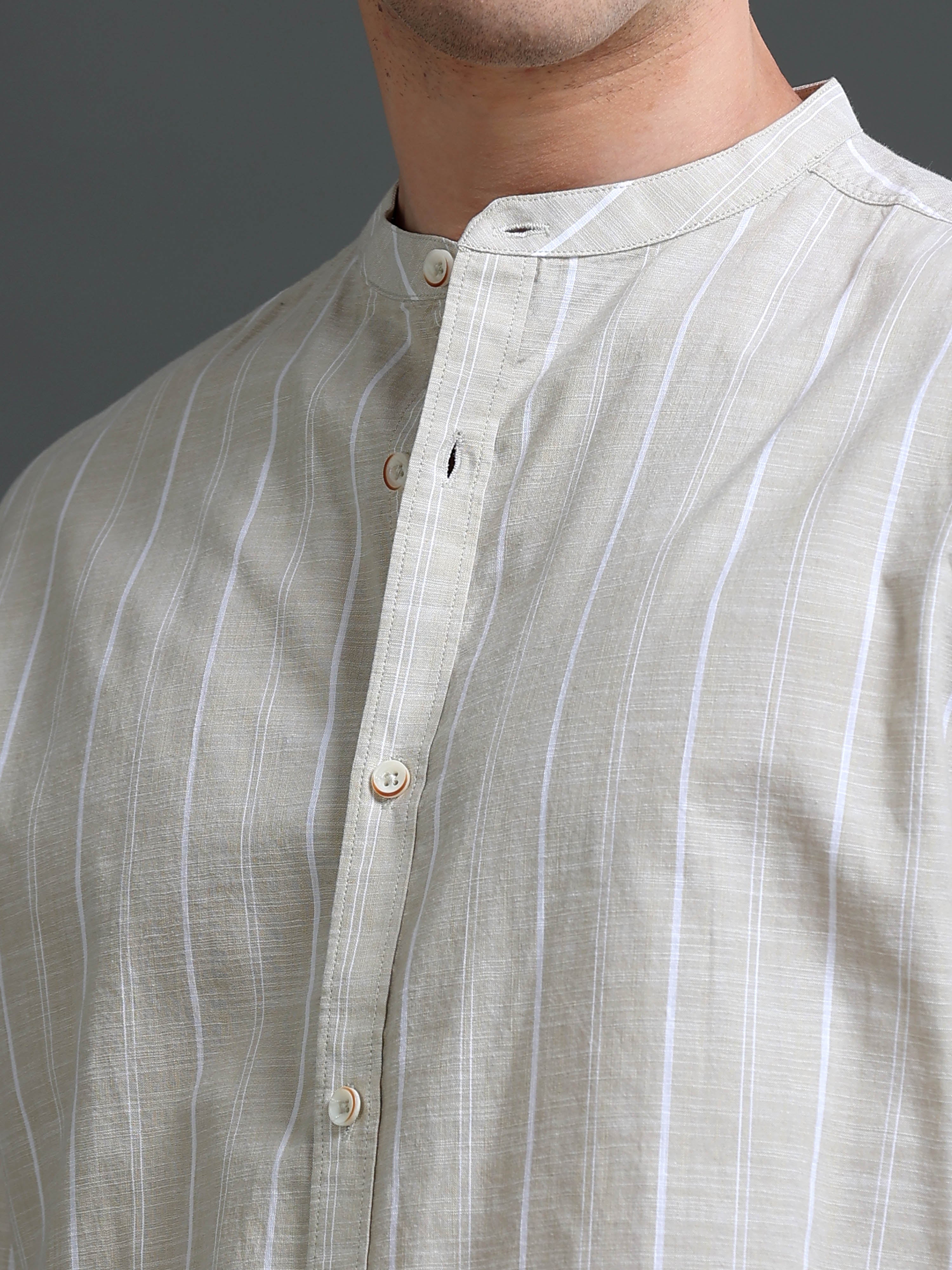 Men Beige Striped Cotton Shirt