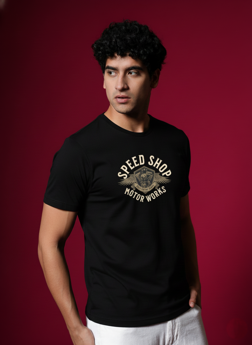 Men Round Neck Cotton T-Shirt