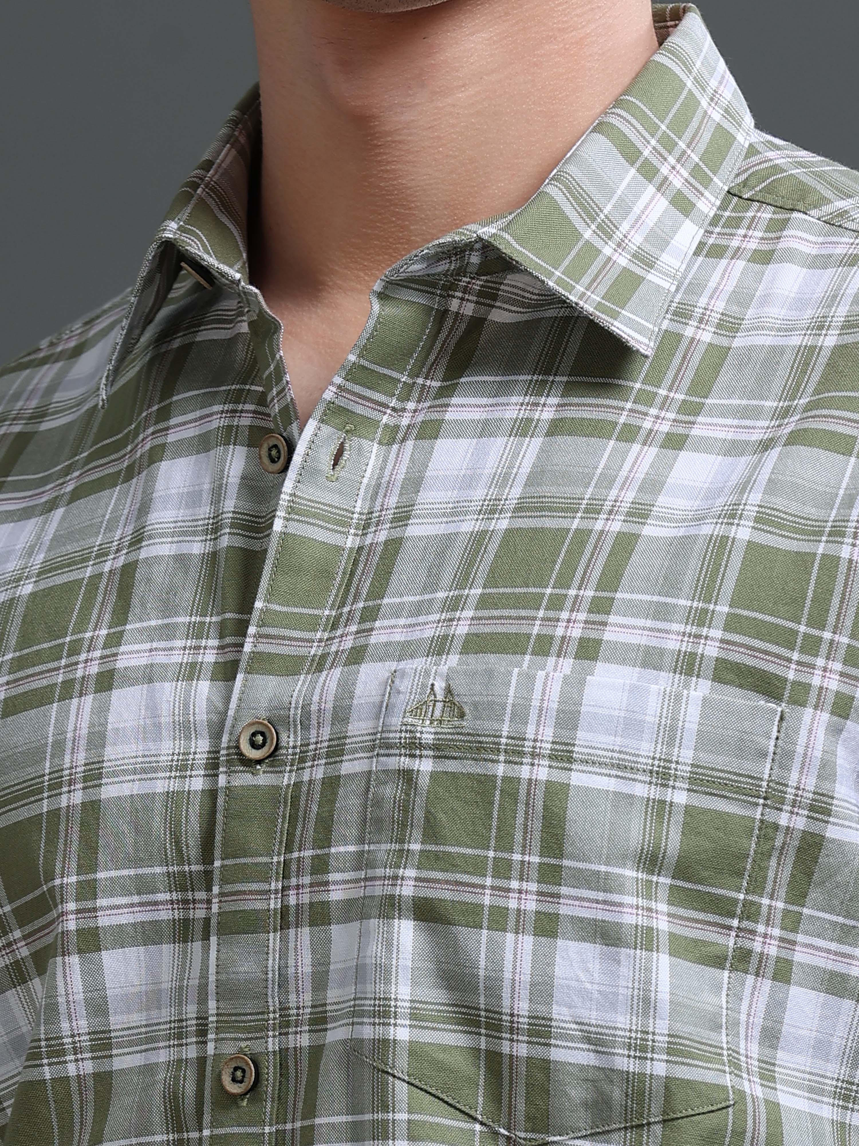 Men Green Check Shirt