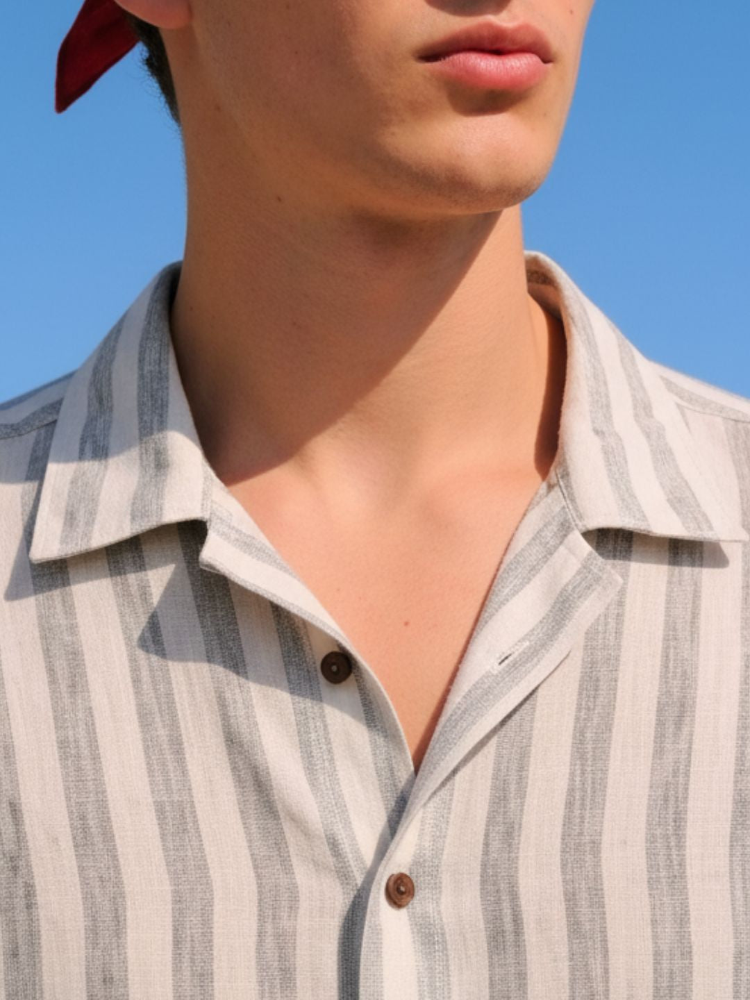 Men Sage Green Striped Linen Shirt