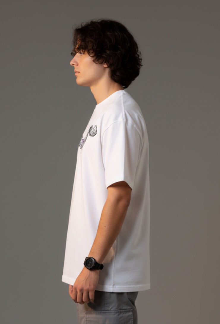Men White Graphic Cotton Oversized T-Shirt