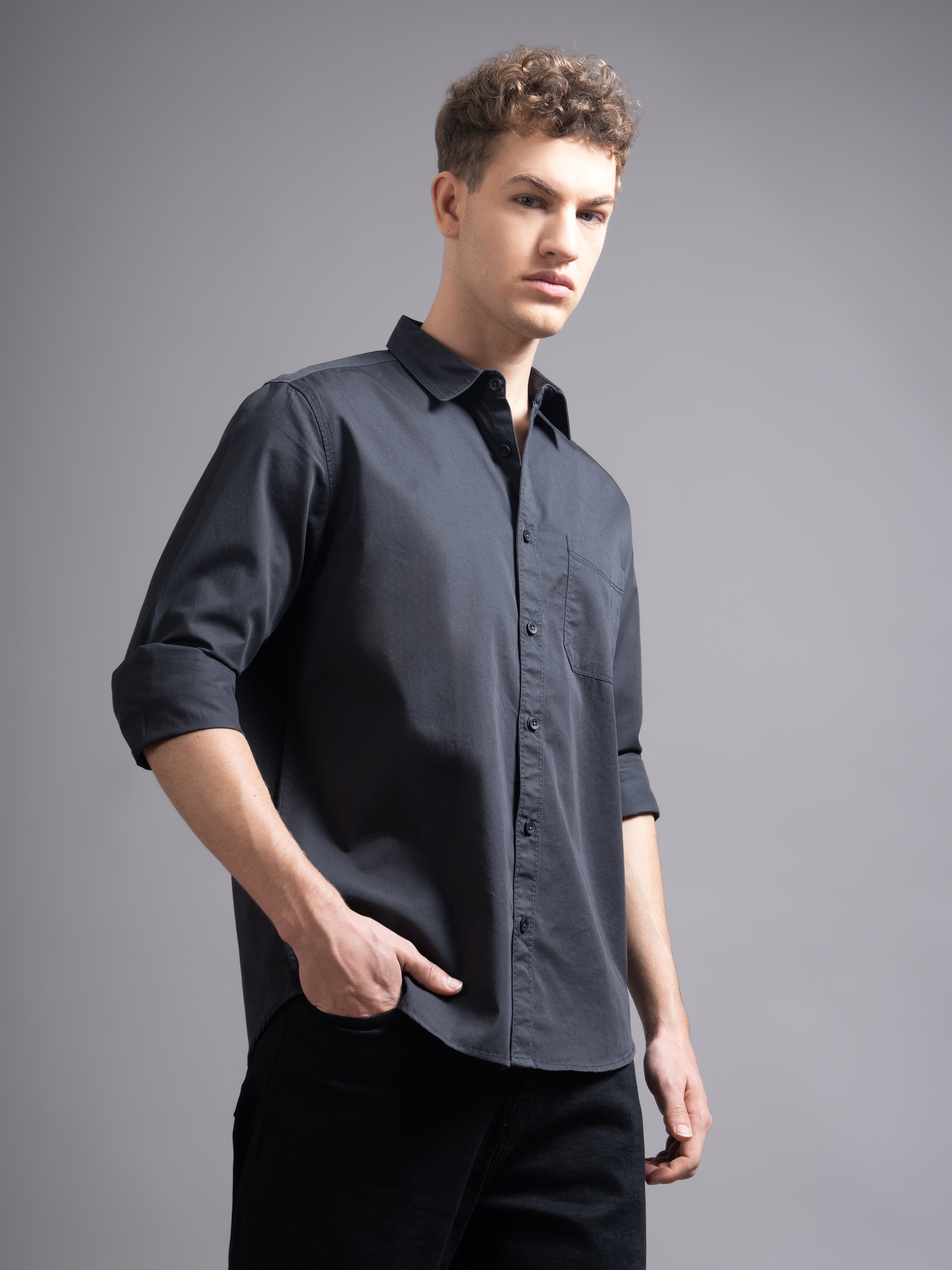 Men Grey Twill Shirt