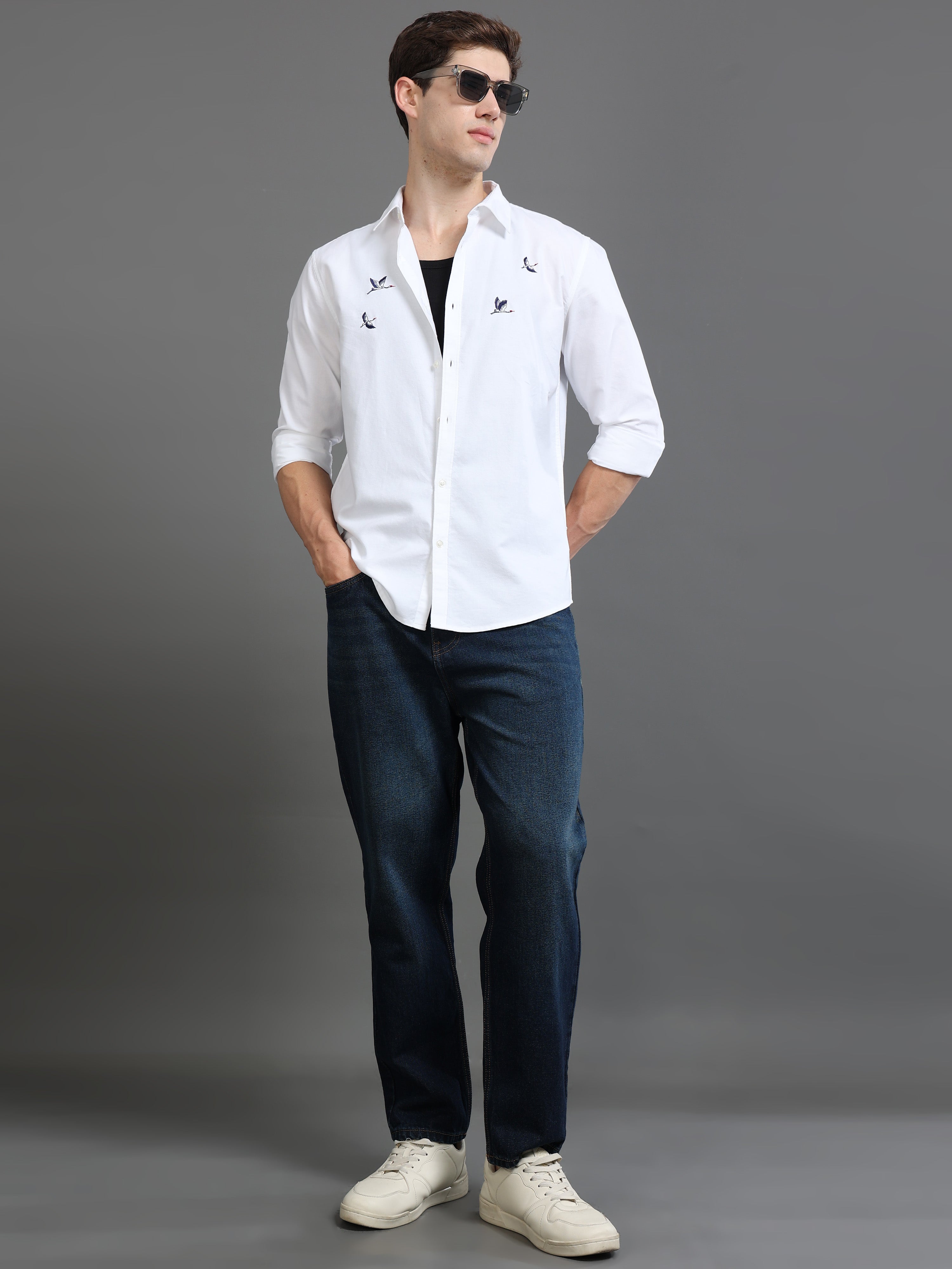 Men White Printed Shirt