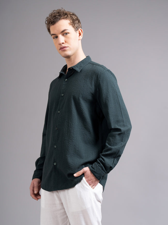 Men Olive Cotton Shirt