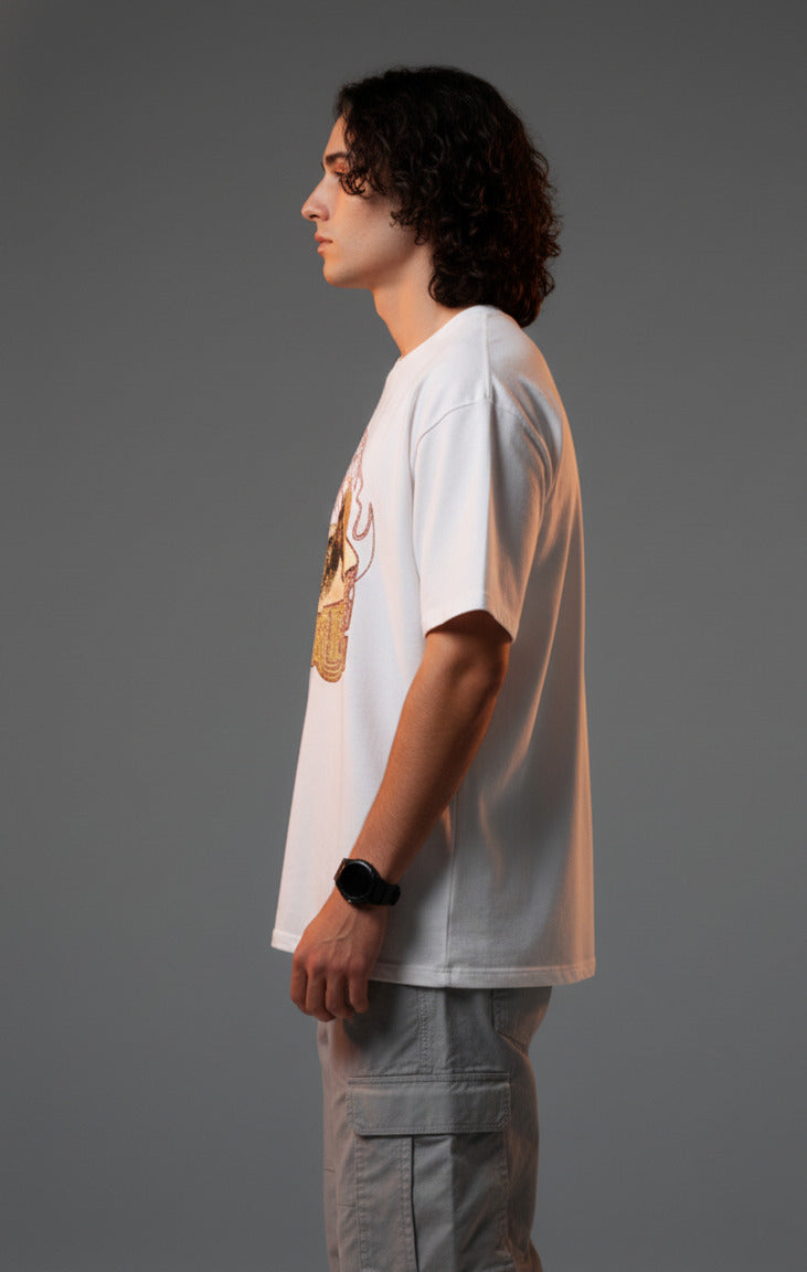 Men White Graphic Cotton Oversized T-Shirt