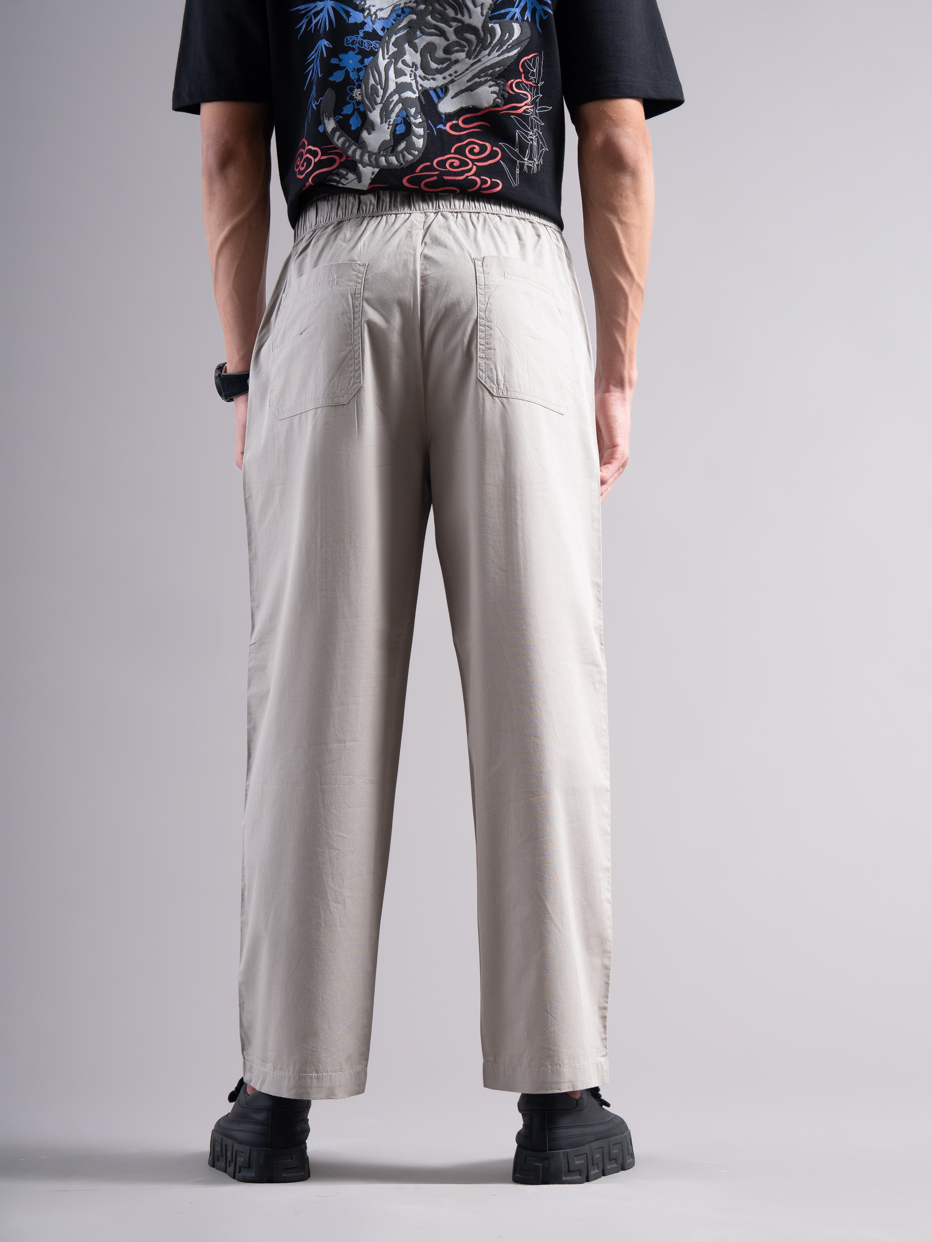 Men Grey Buckle Waist Trousers