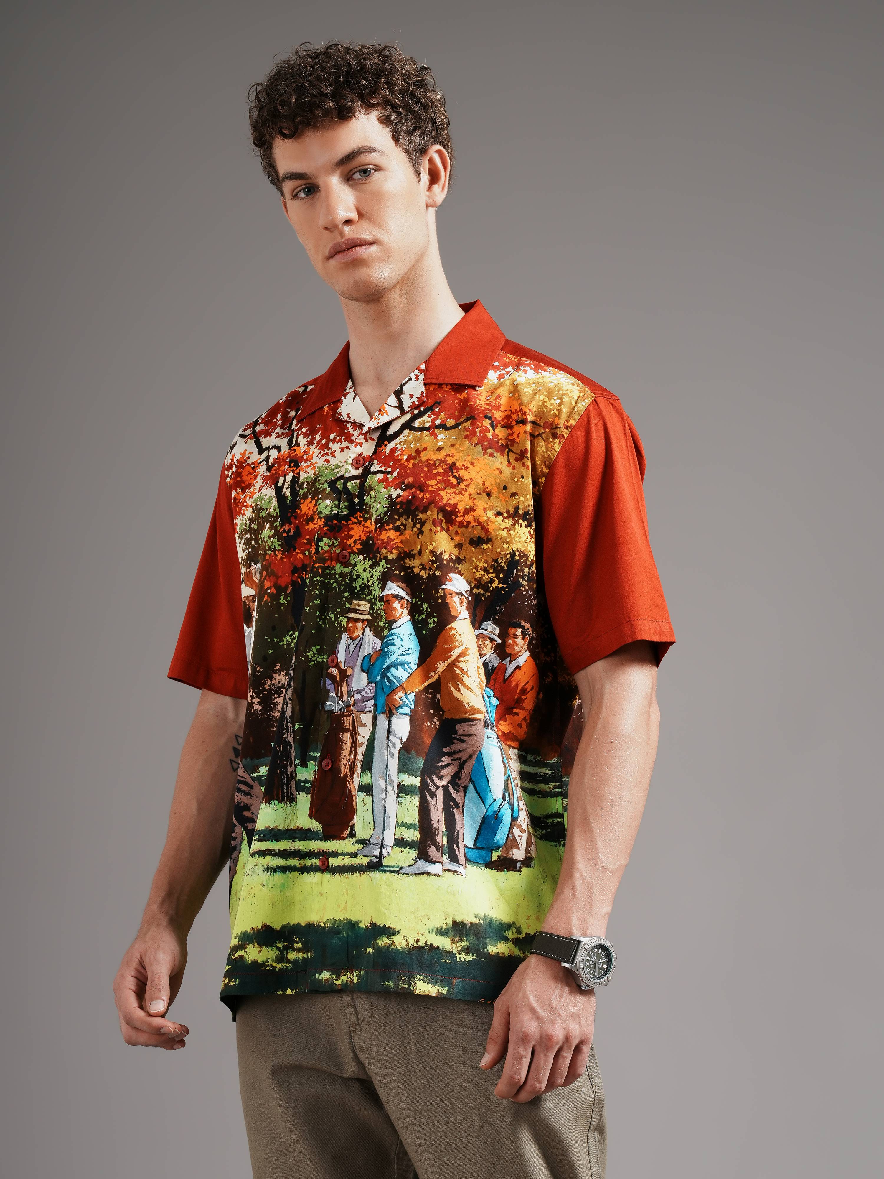 Men Red Casual Printed Shirt
